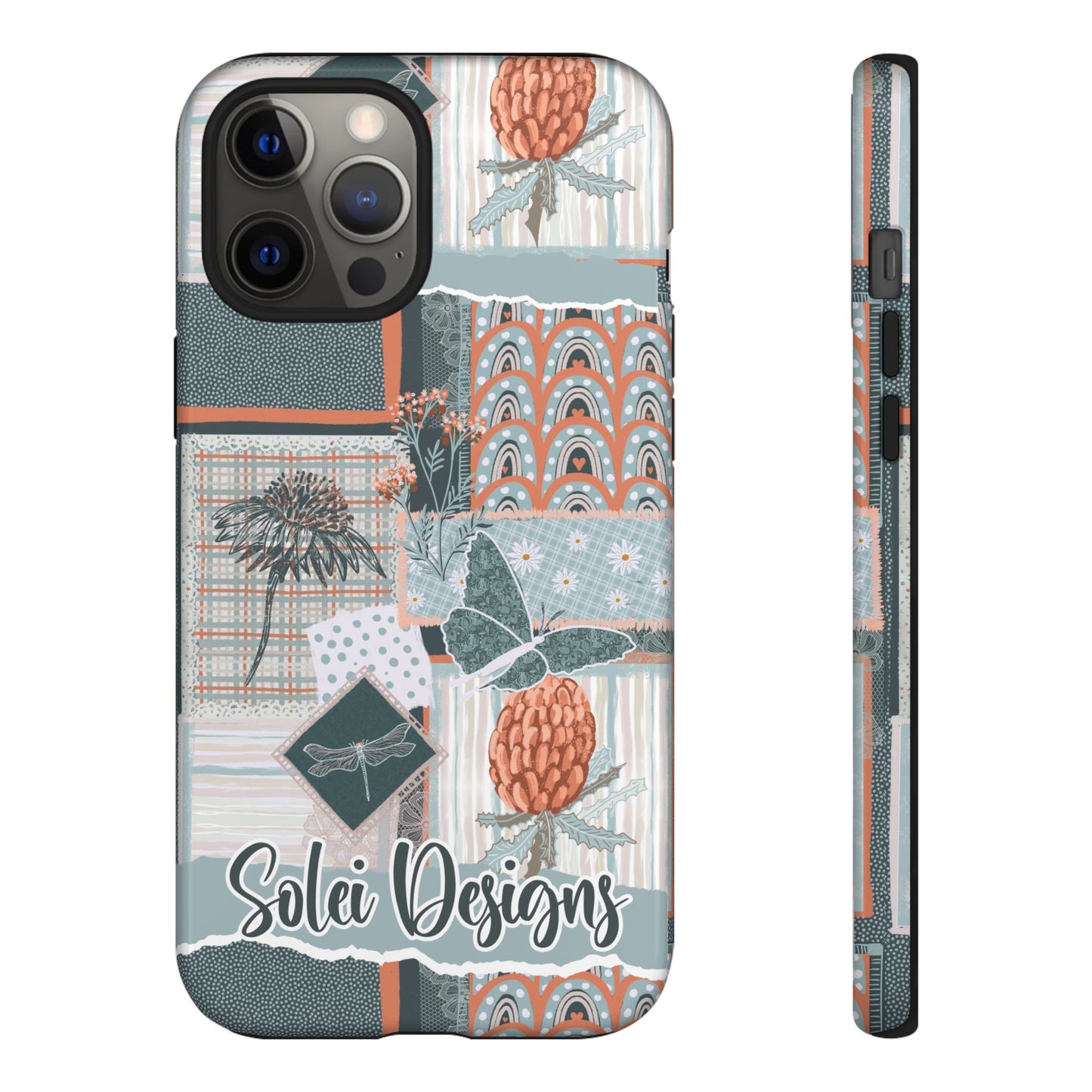 Phone tough case with hand drawn artwork and personalised text