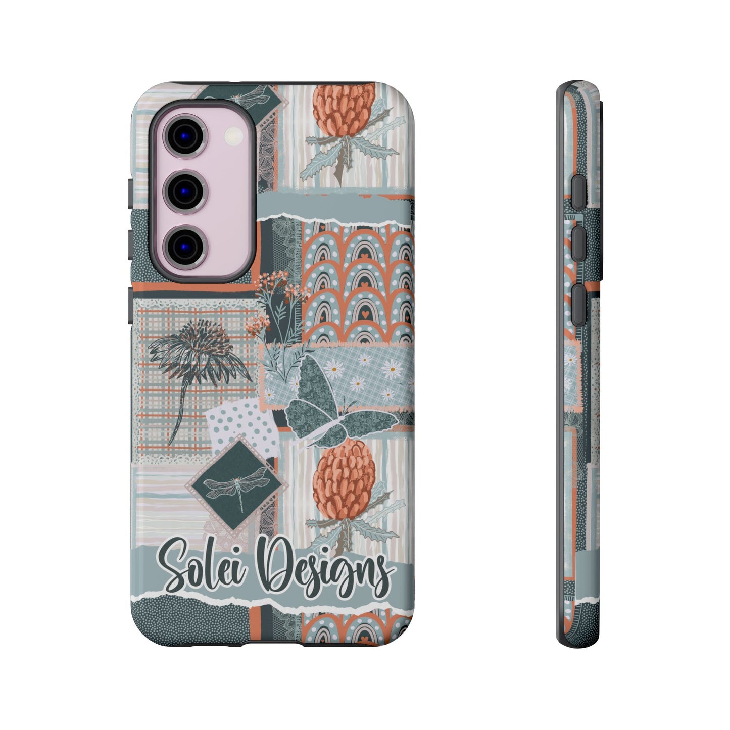 Phone tough case with hand drawn artwork and personalised text