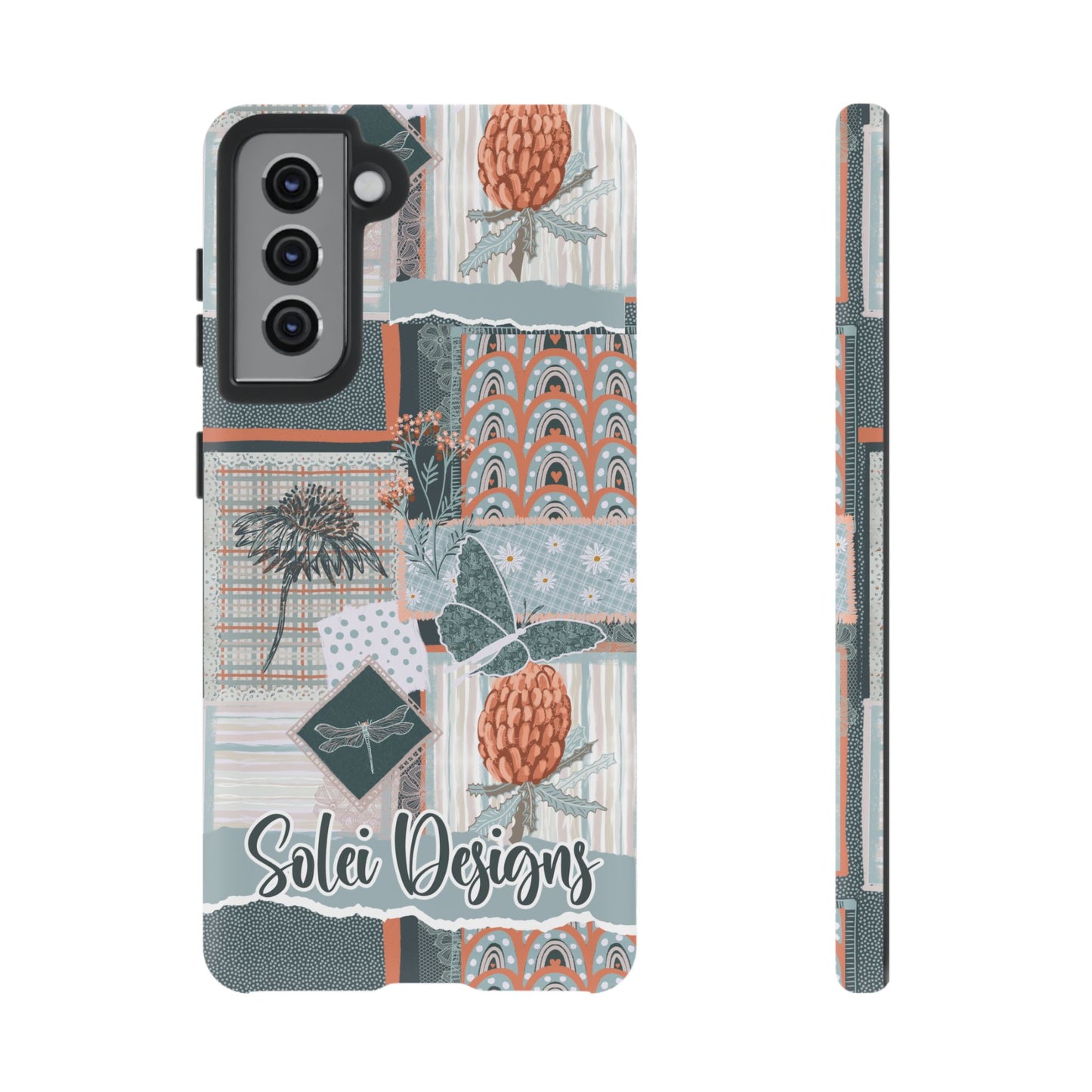 Phone tough case with hand drawn artwork and personalised text