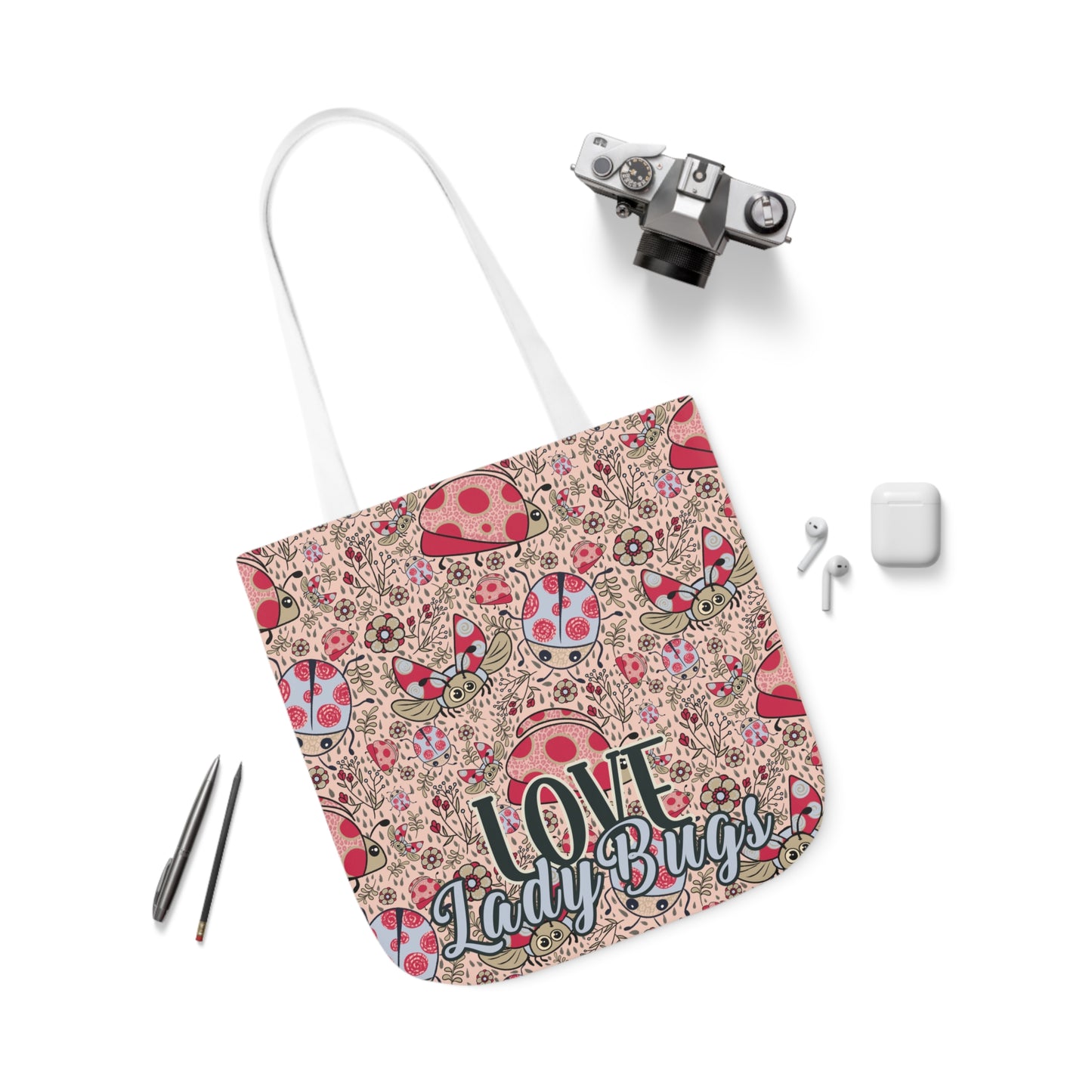 Lady Bug Love custom design Tote Bag - Hand drawn artwork & custom text available - Solei Designs