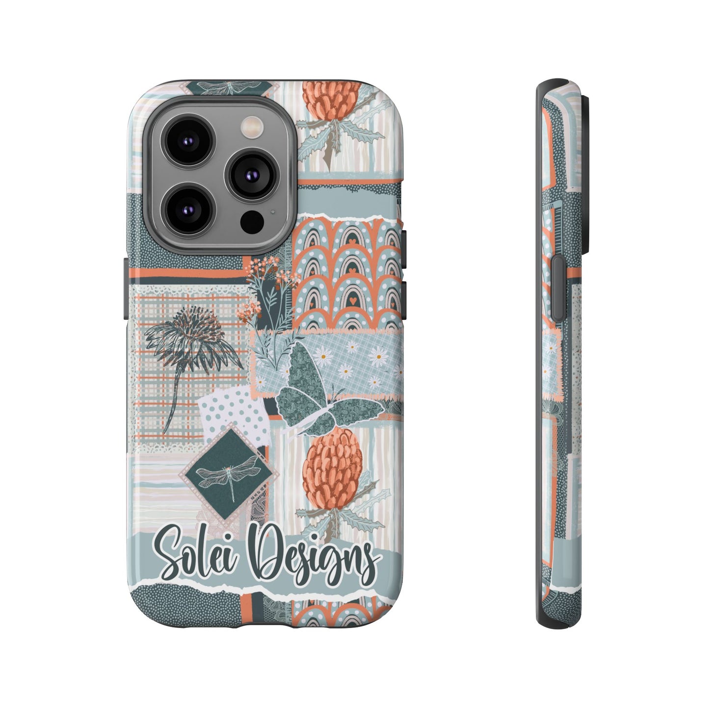 Phone tough case with hand drawn artwork and personalised text