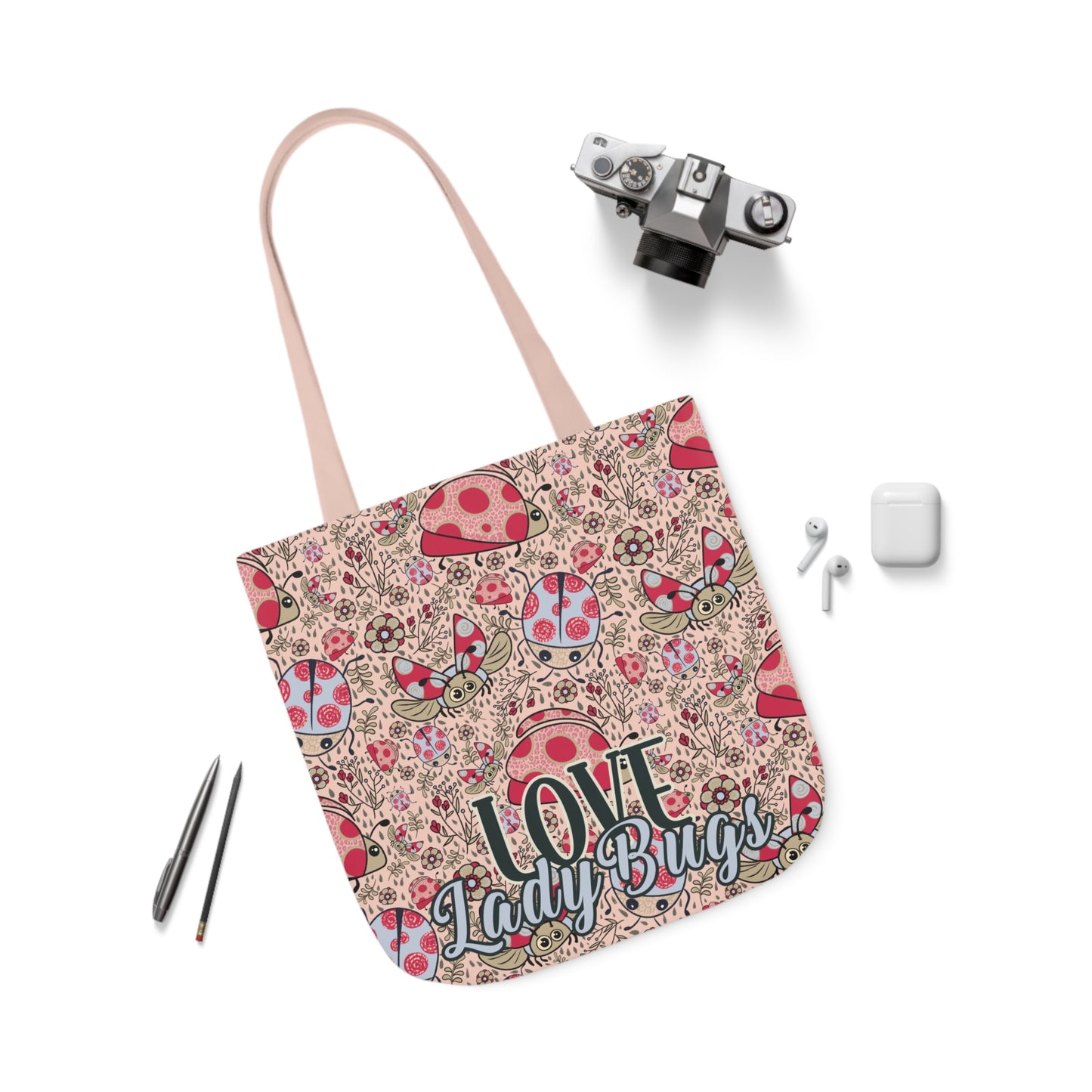 Lady Bug Love custom design Tote Bag - Hand drawn artwork & custom text available - Solei Designs