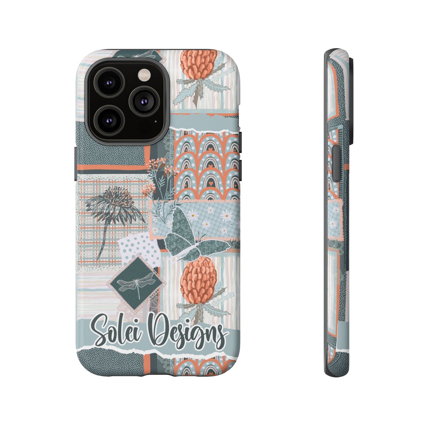 Phone tough case with hand drawn artwork and personalised text