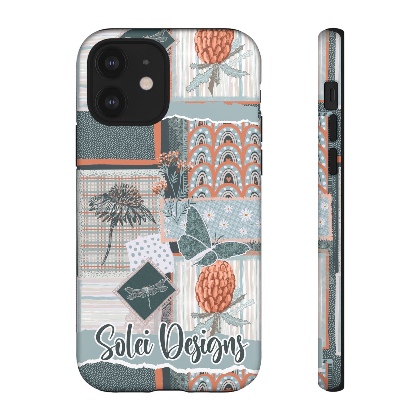 Phone tough case with hand drawn artwork and personalised text