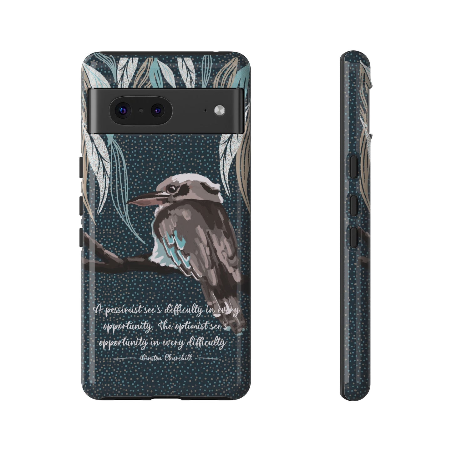 Phone tough case with hand drawn artwork and personalised text - Kookaburra design