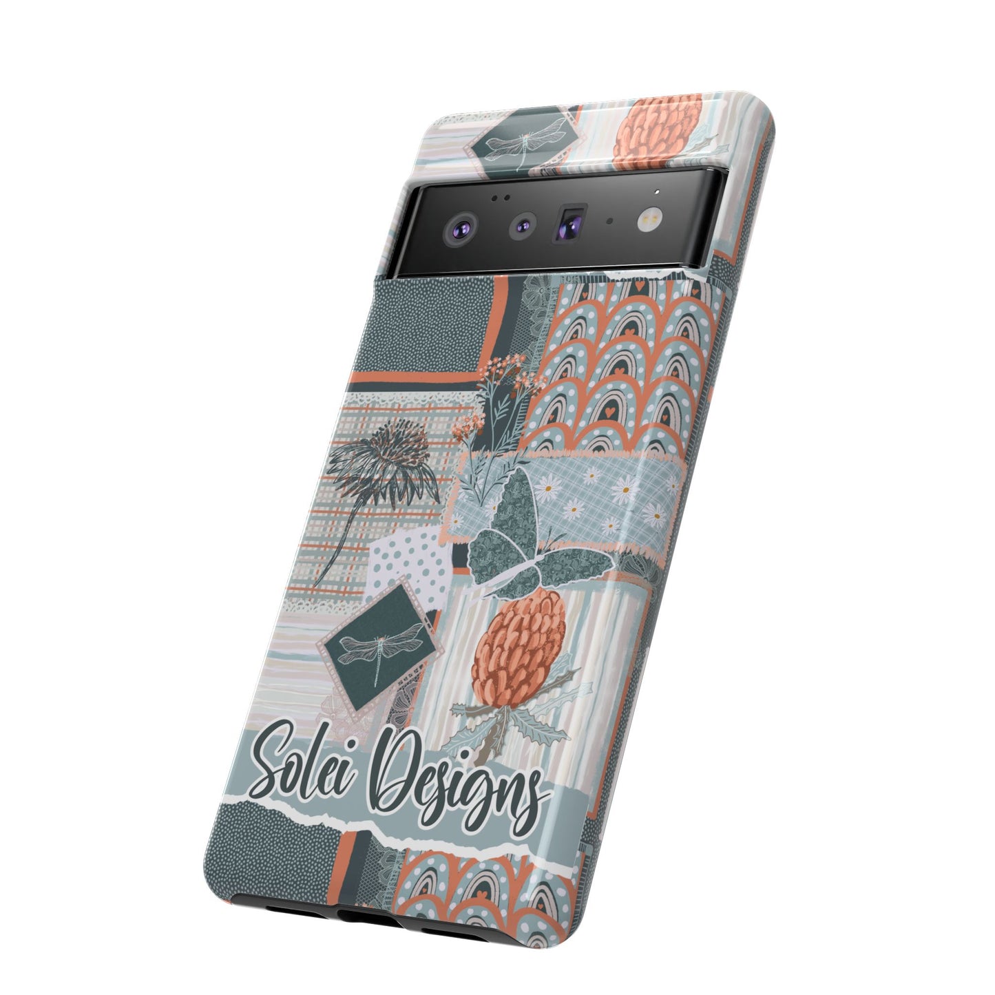 Phone tough case with hand drawn artwork and personalised text