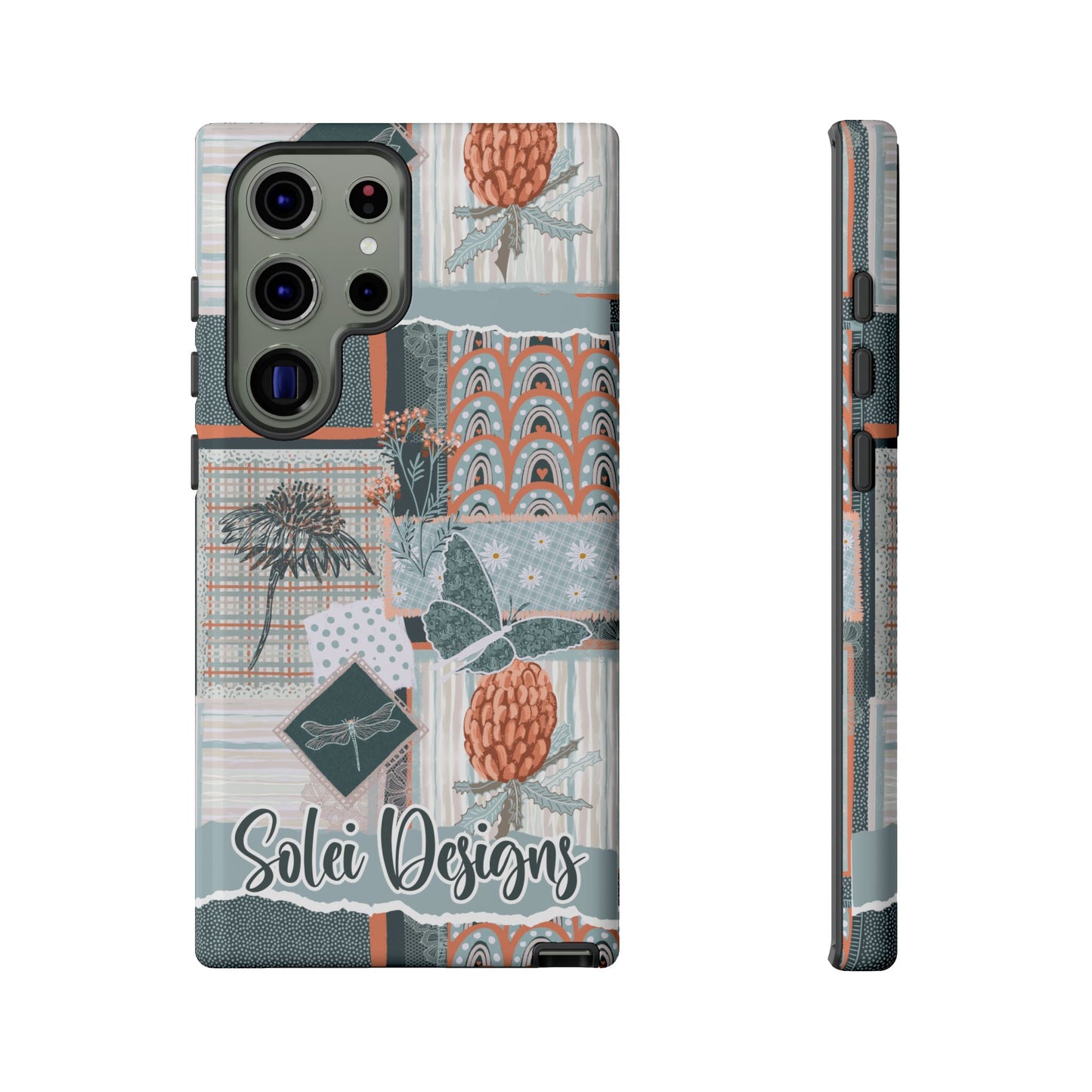 Phone tough case with hand drawn artwork and personalised text