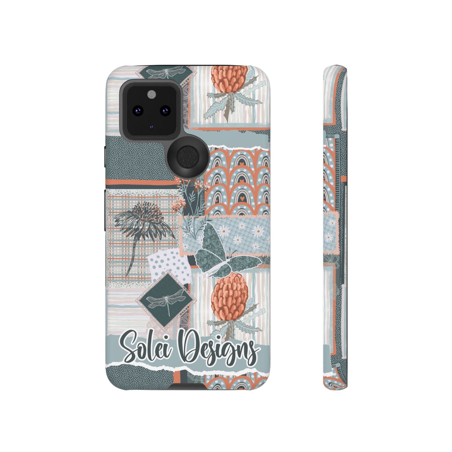 Phone tough case with hand drawn artwork and personalised text