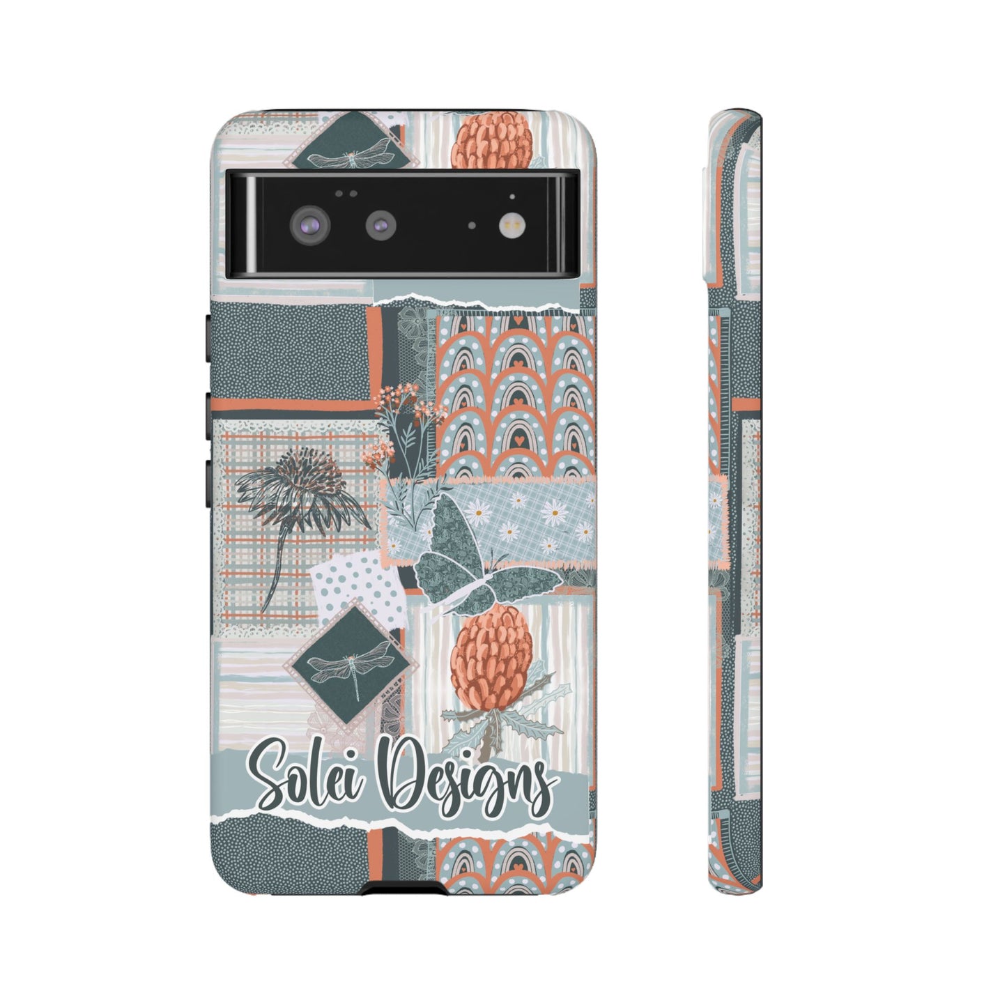 Phone tough case with hand drawn artwork and personalised text