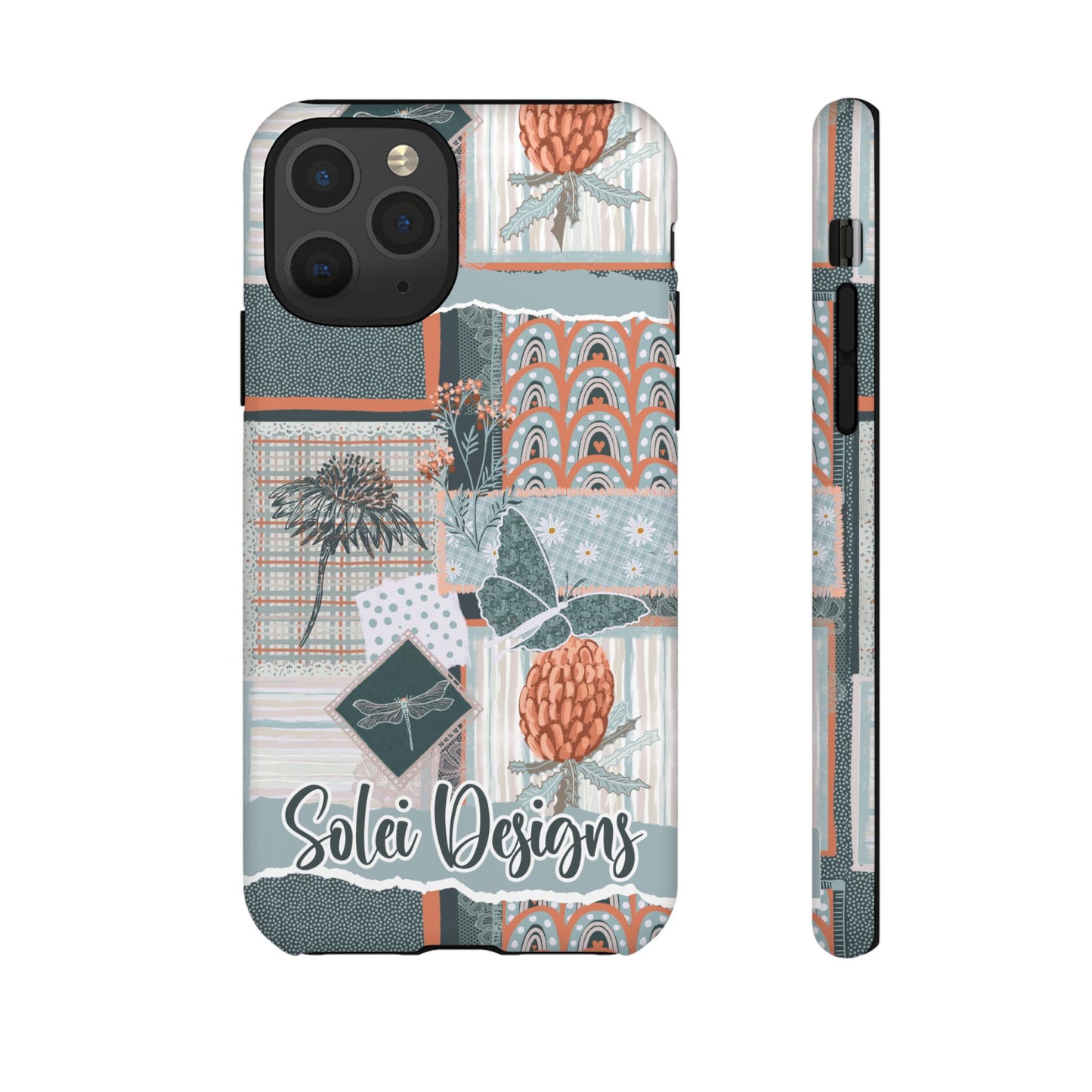 Phone tough case with hand drawn artwork and personalised text