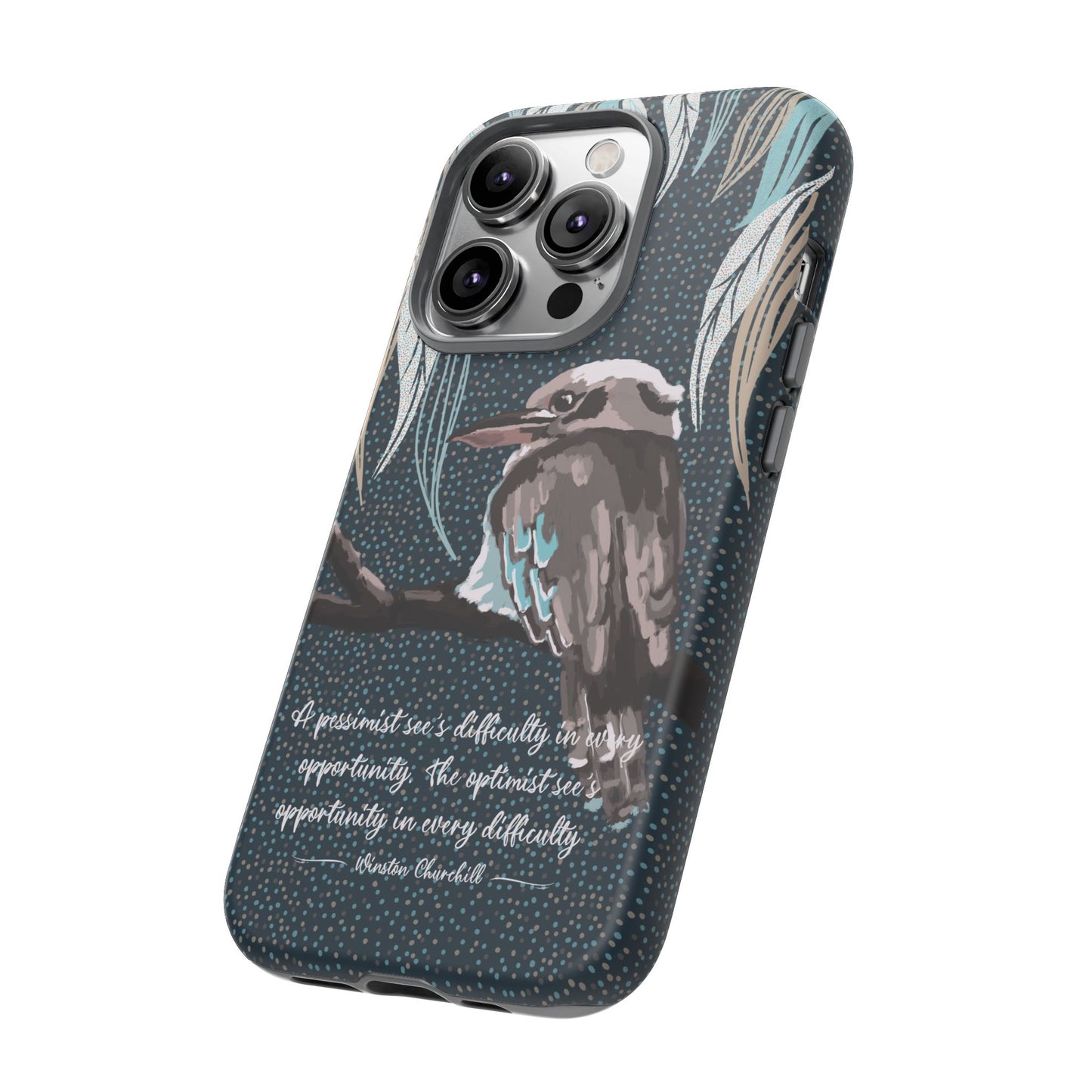 Phone tough case with hand drawn artwork and personalised text - Kookaburra design