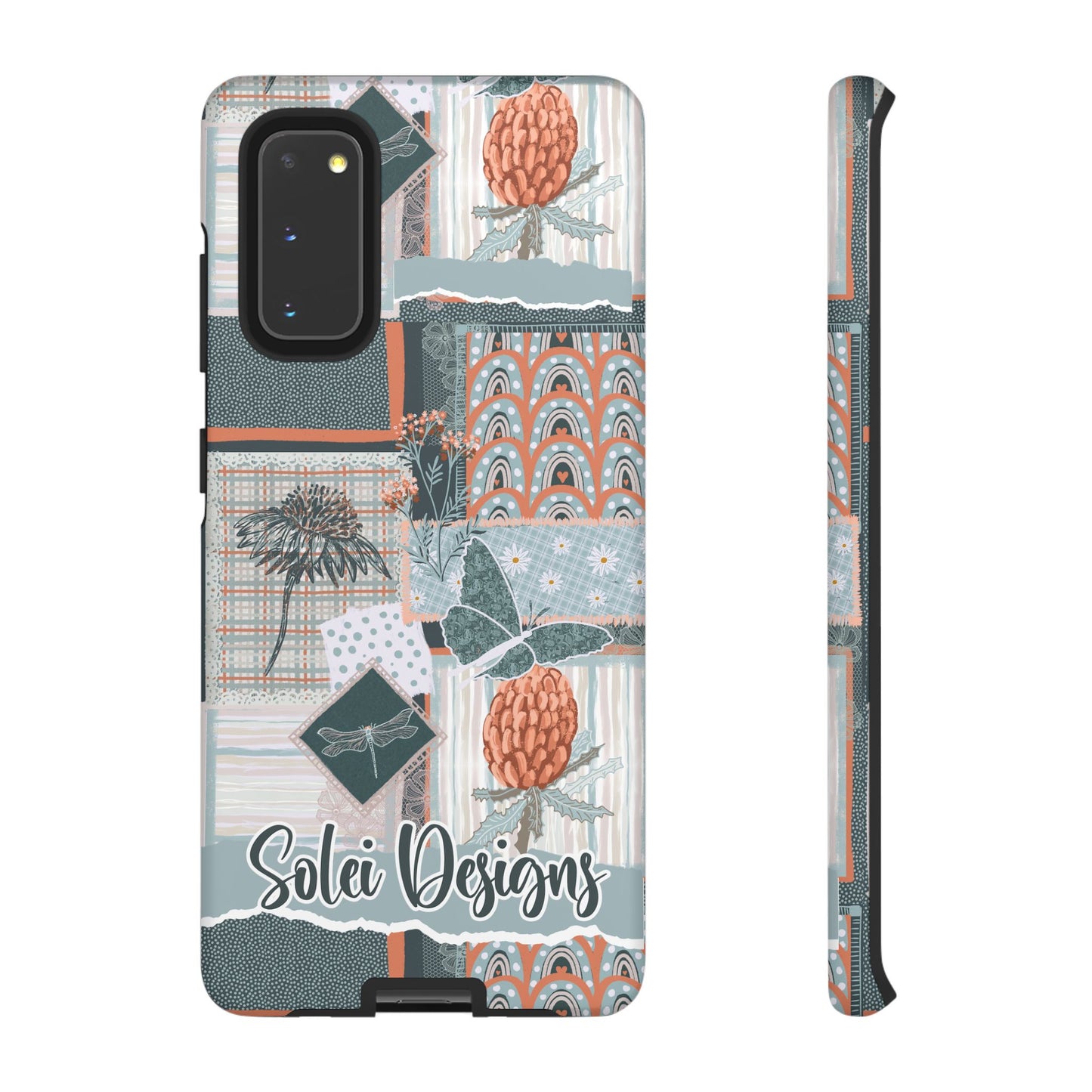 Phone tough case with hand drawn artwork and personalised text