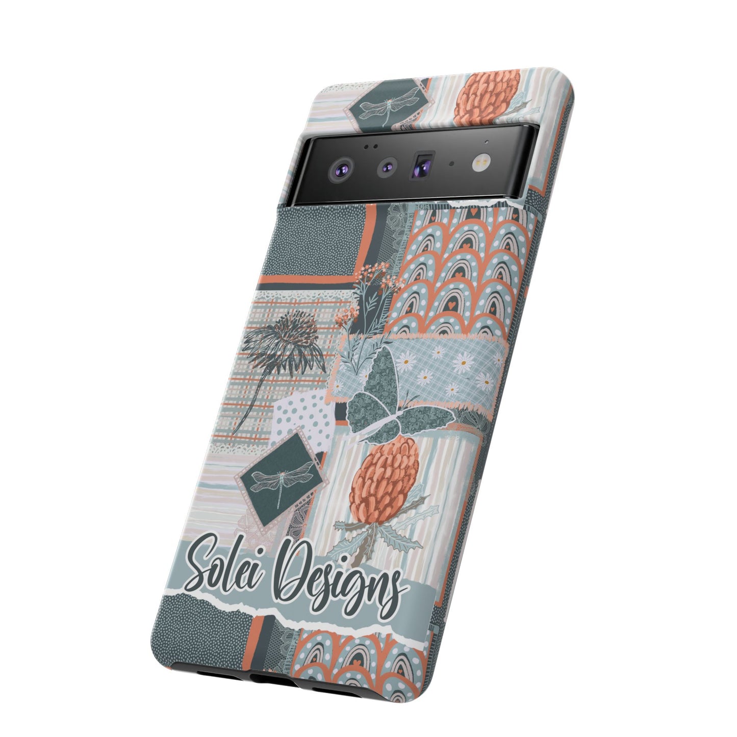 Phone tough case with hand drawn artwork and personalised text