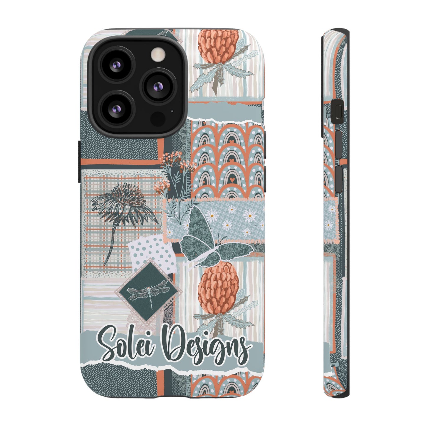 Phone tough case with hand drawn artwork and personalised text