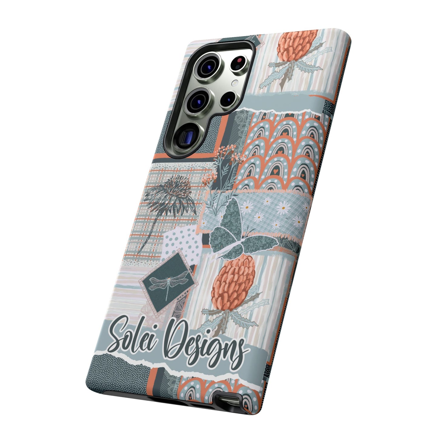 Phone tough case with hand drawn artwork and personalised text