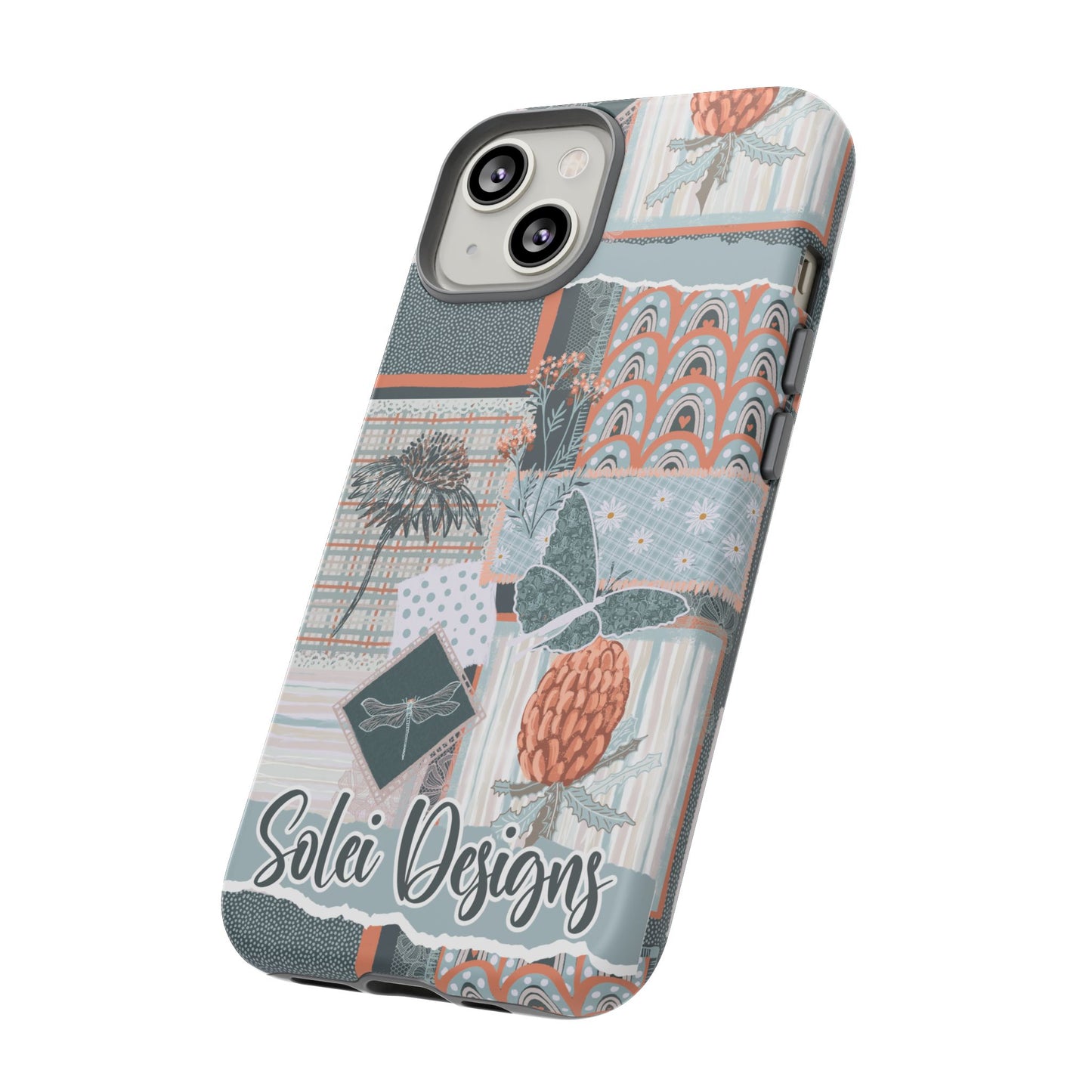 Phone tough case with hand drawn artwork and personalised text