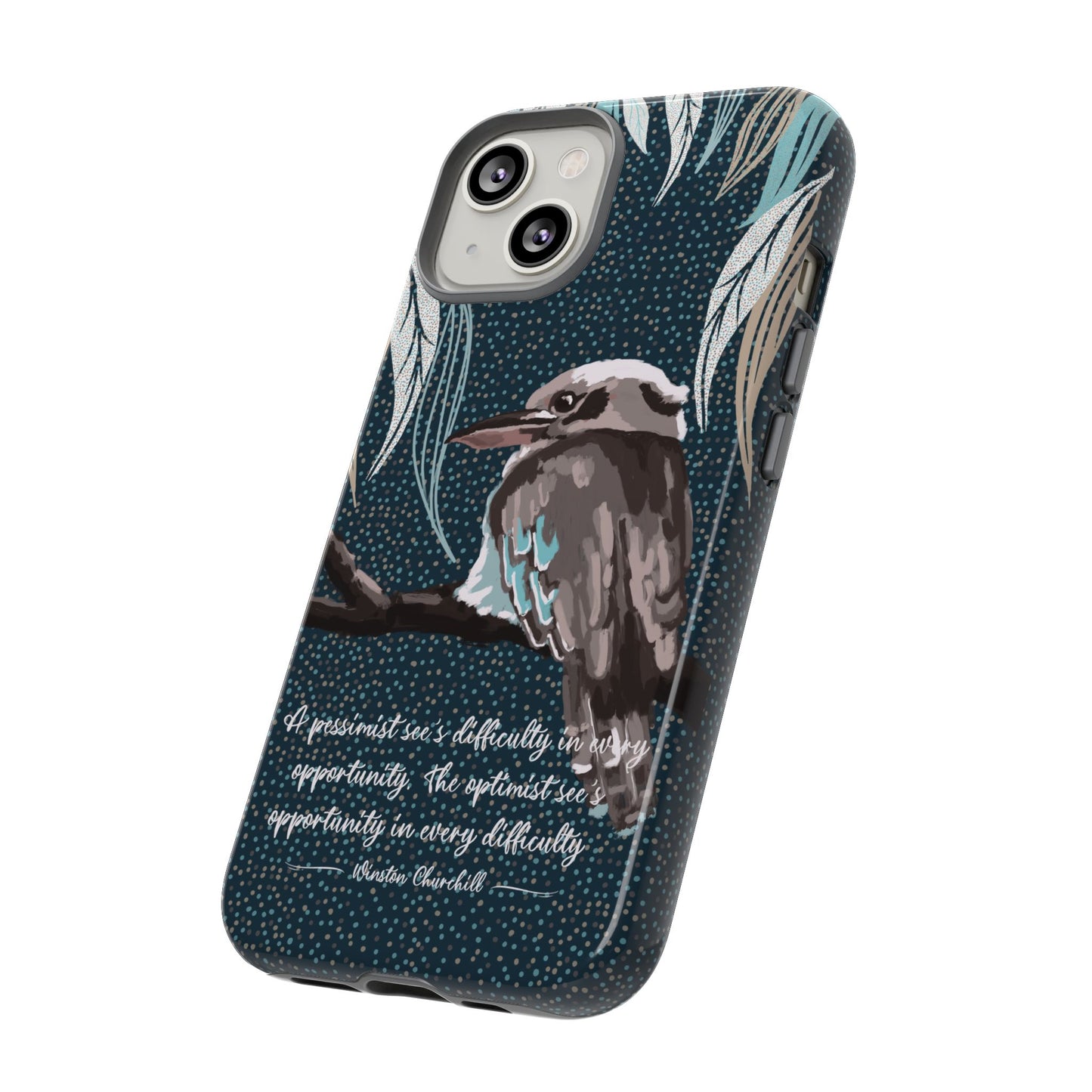 Phone tough case with hand drawn artwork and personalised text - Kookaburra design