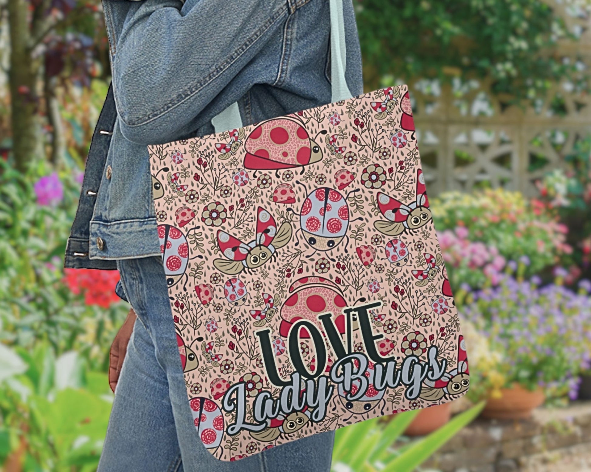 Lady Bug Love custom design Tote Bag - Hand drawn artwork & custom text available - Solei Designs