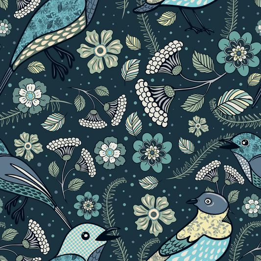 Patchwork Birds seamless repeating pattern, hand drawn - Solei Designs