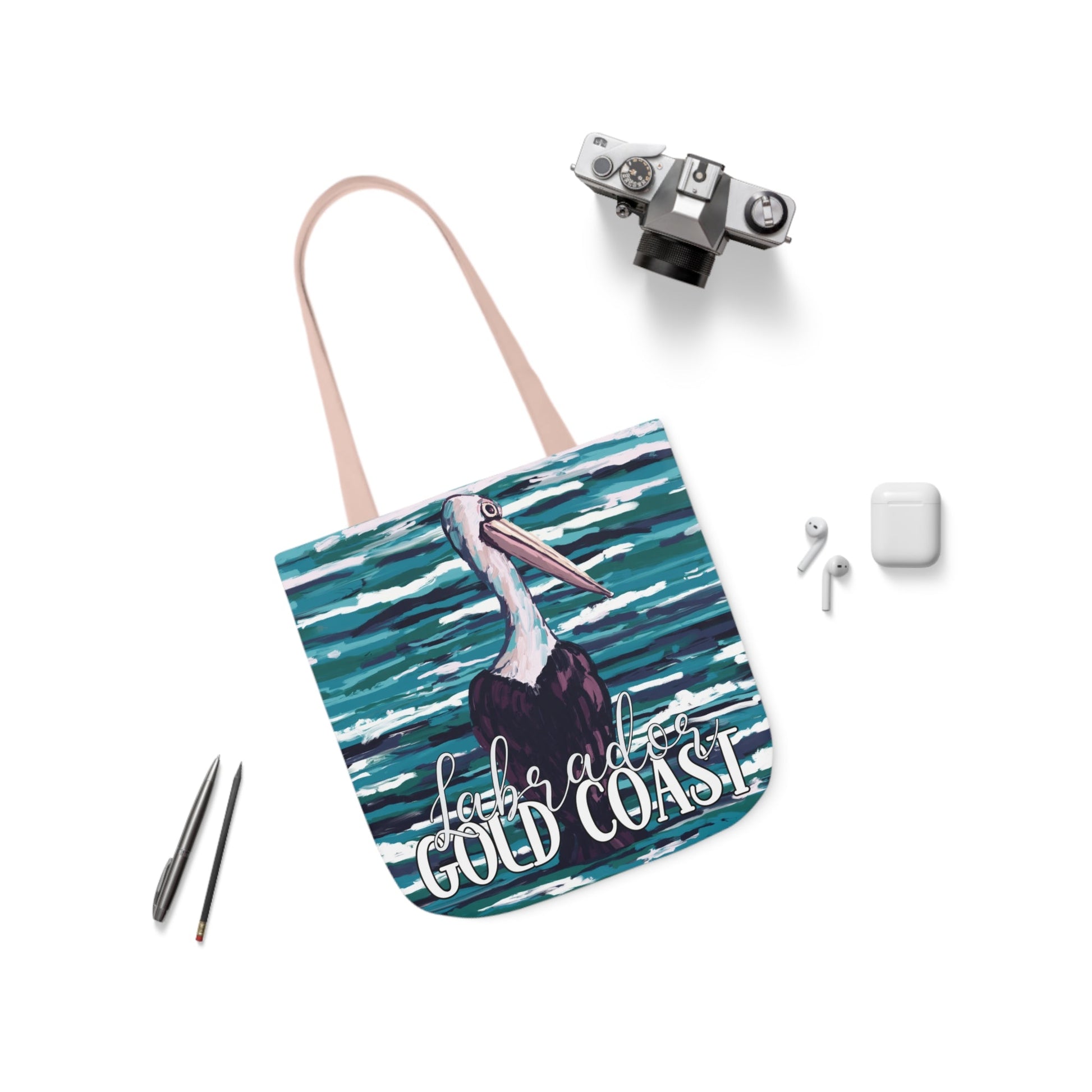 Australian Souvenir Canvas Tote Bag - Gold Coast Pelican hand drawn artwork - Solei Designs