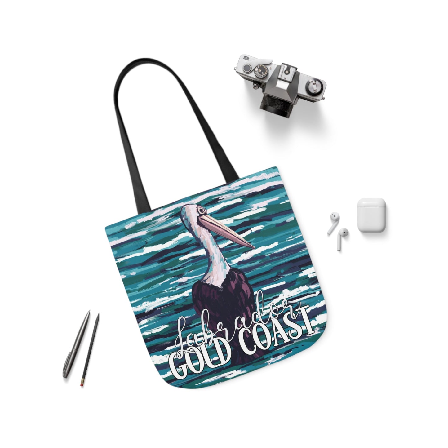 Australian Souvenir Canvas Tote Bag - Gold Coast Pelican hand drawn artwork - Solei Designs