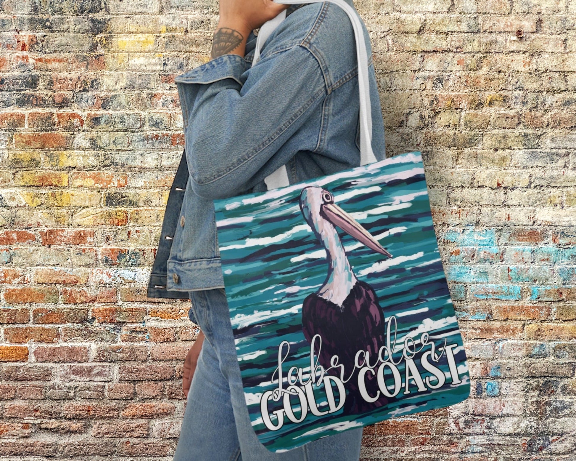 Australian Souvenir Canvas Tote Bag - Gold Coast Pelican hand drawn artwork - Solei Designs