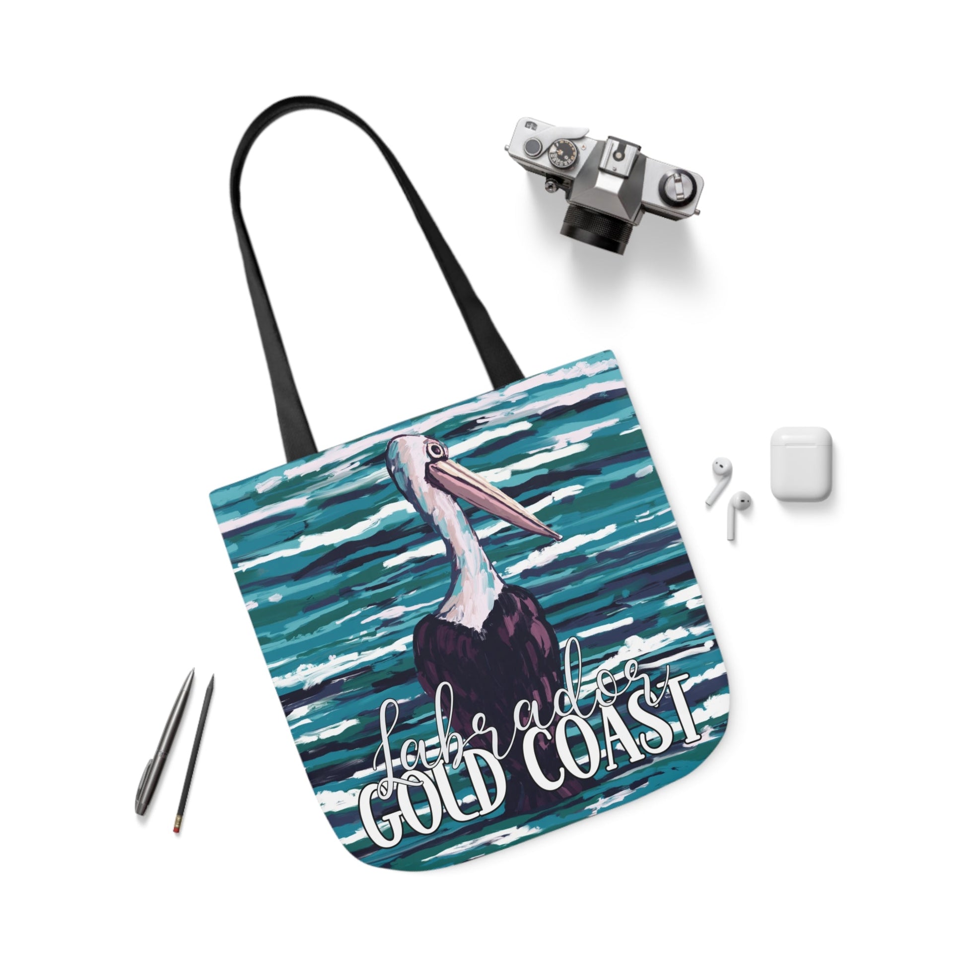 Australian Souvenir Canvas Tote Bag - Gold Coast Pelican hand drawn artwork - Solei Designs