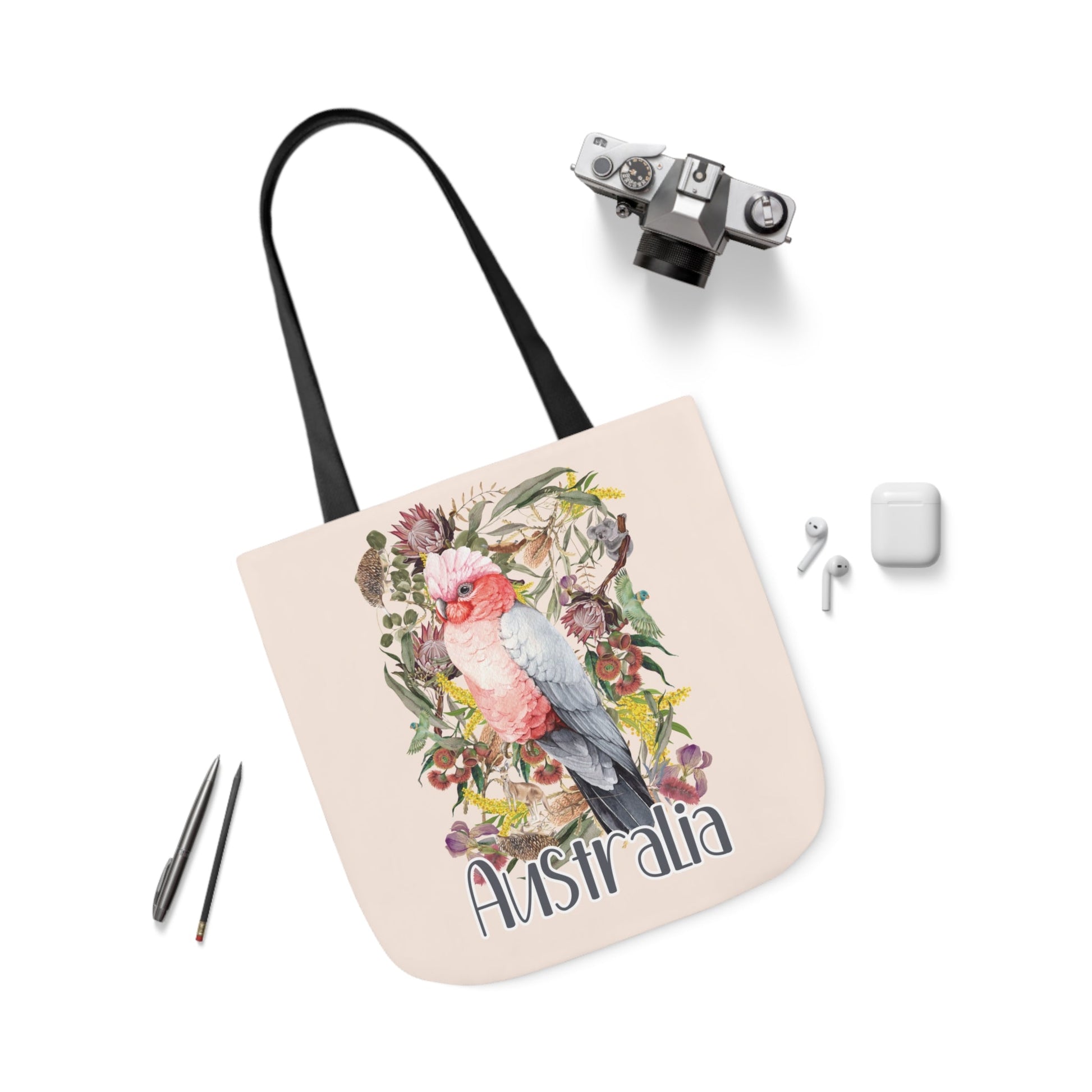 Australian Souvenir Canvas Tote Bag - Pink Galah design - Solei Designs