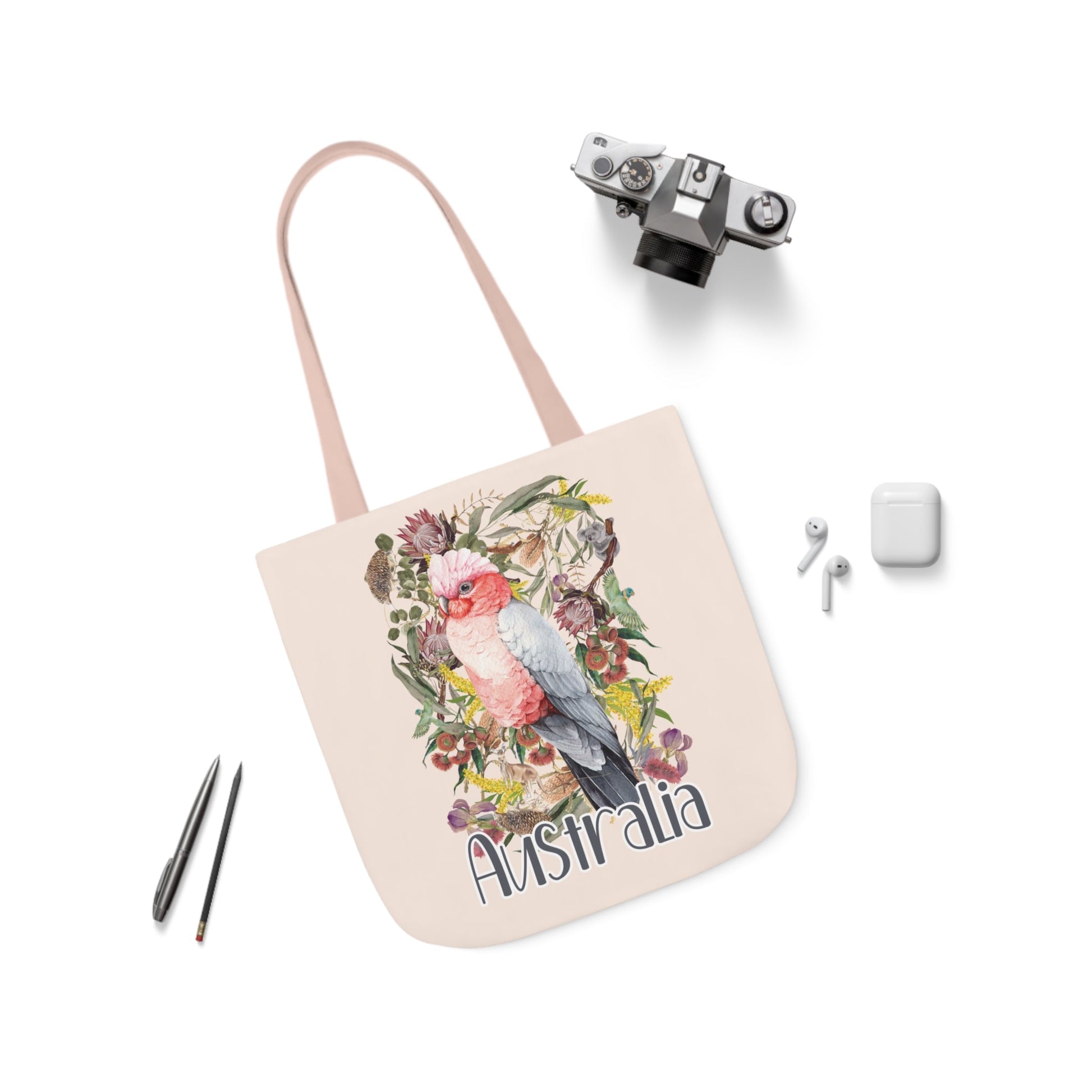 Australian Souvenir Canvas Tote Bag - Pink Galah design - Solei Designs