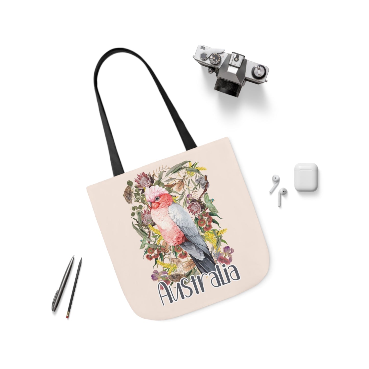 Australian Souvenir Canvas Tote Bag - Pink Galah design - Solei Designs