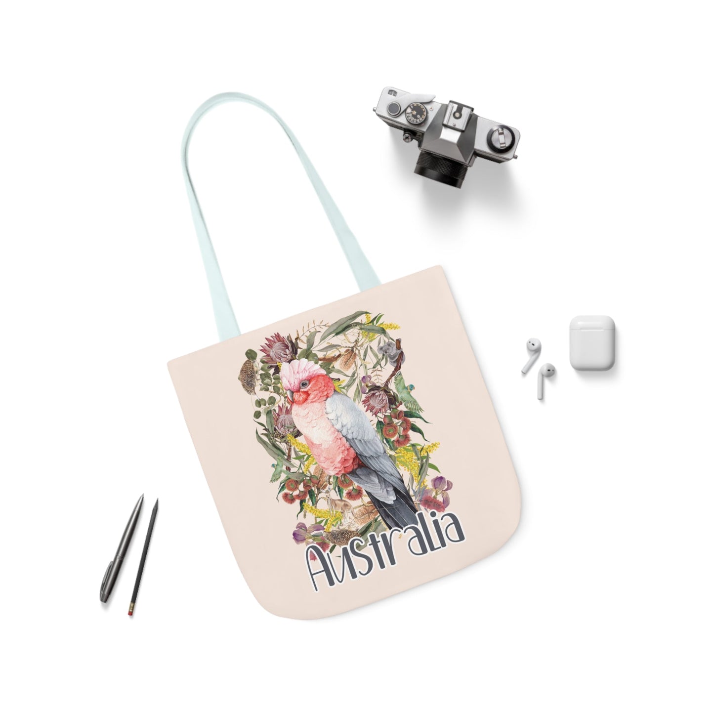 Australian Souvenir Canvas Tote Bag - Pink Galah design - Solei Designs