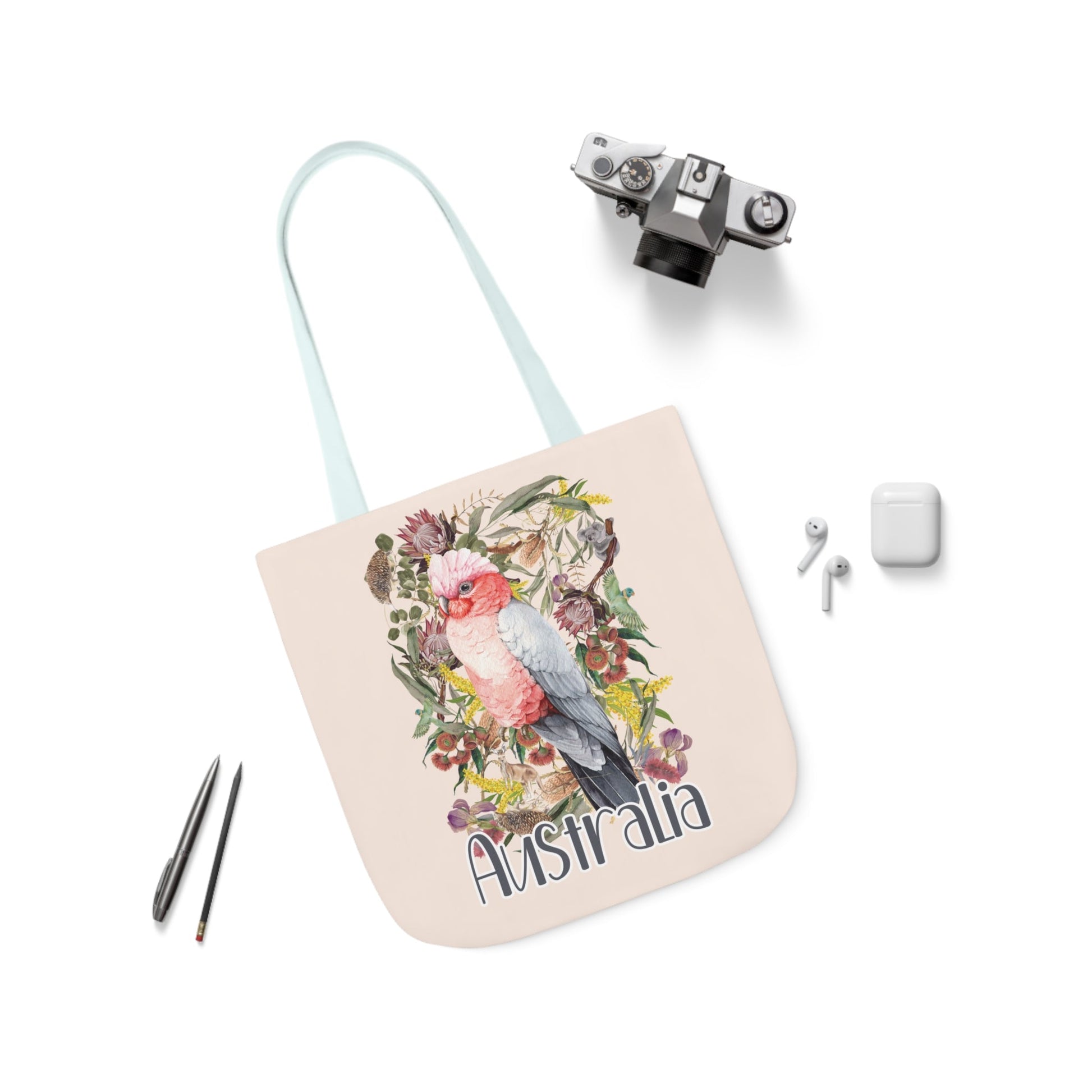 Australian Souvenir Canvas Tote Bag - Pink Galah design - Solei Designs