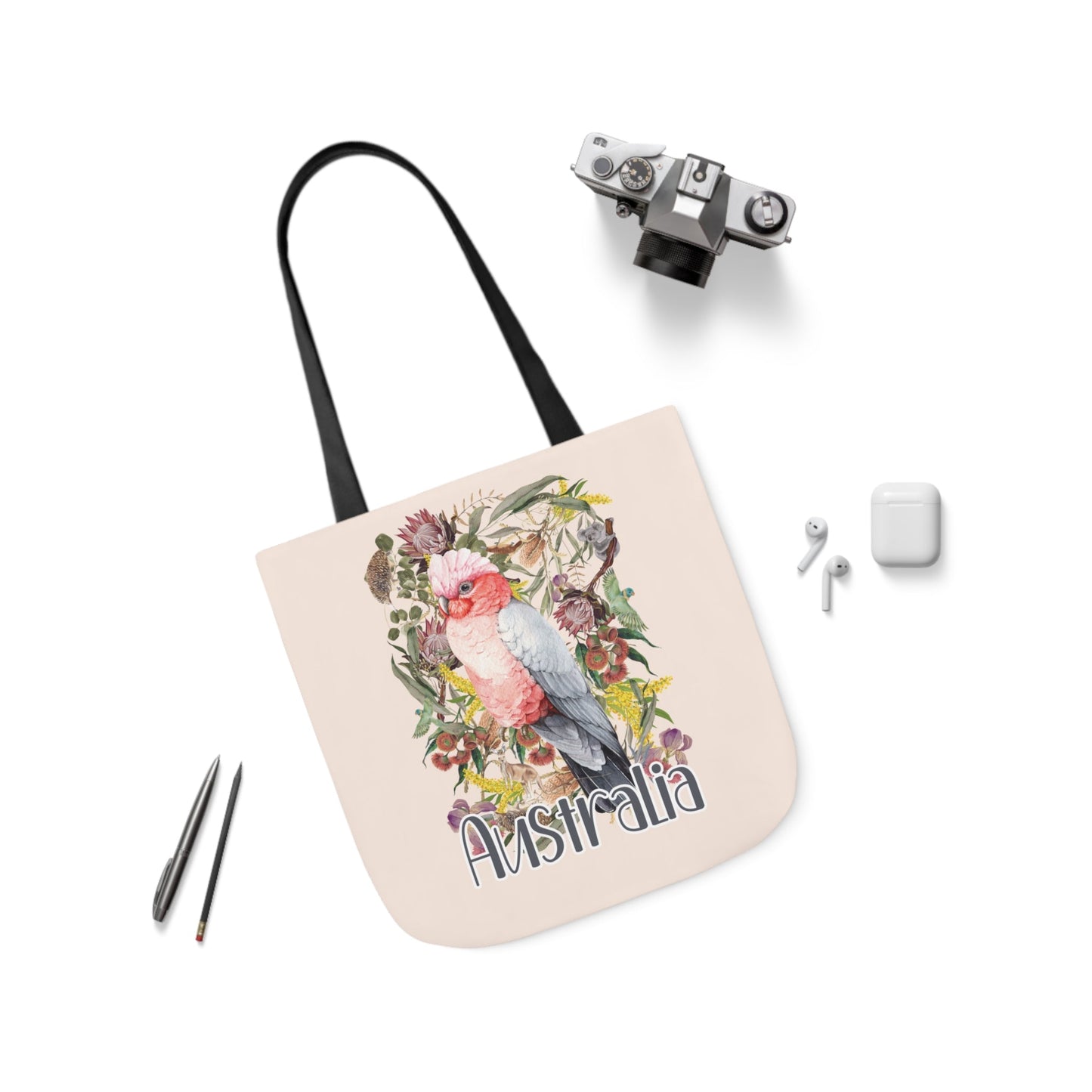Australian Souvenir Canvas Tote Bag - Pink Galah design - Solei Designs