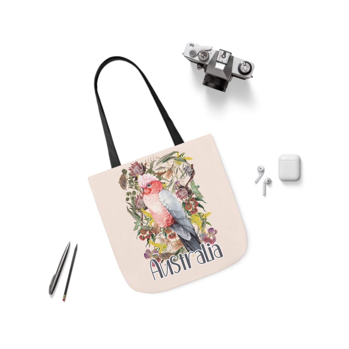 Australian Souvenir Canvas Tote Bag - Pink Galah design - Solei Designs