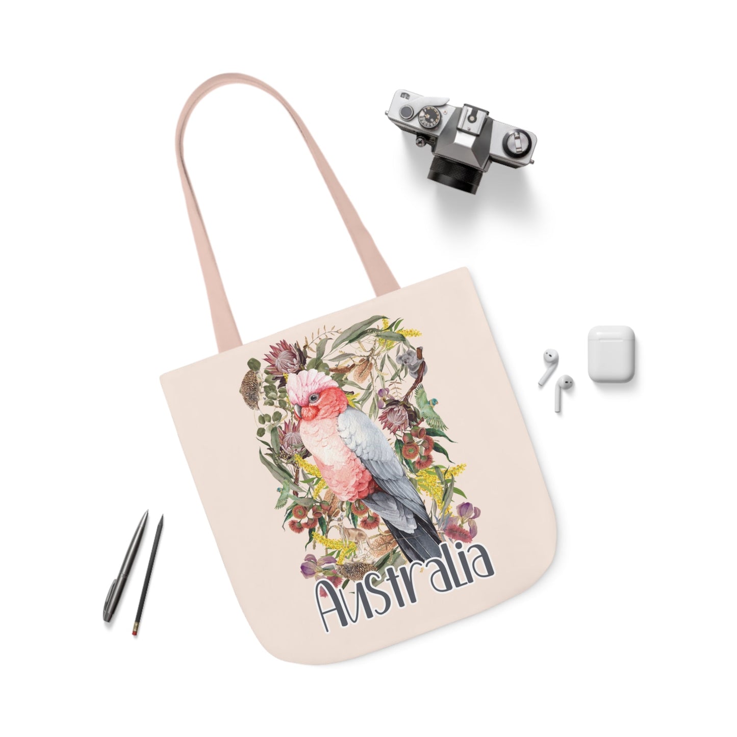 Australian Souvenir Canvas Tote Bag - Pink Galah design - Solei Designs