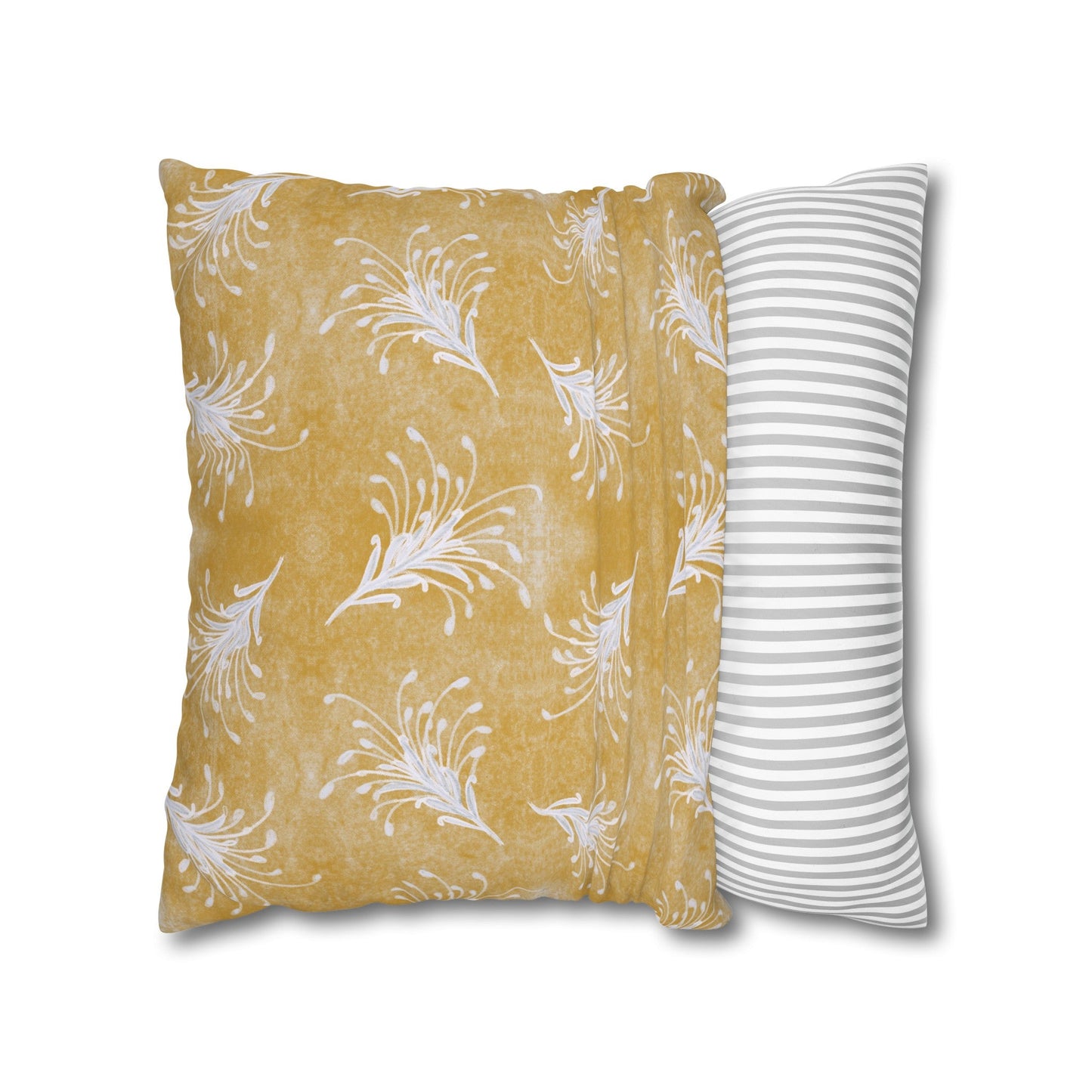 Banksia Blue Collection - hand drawn artwork - yellow grevillea cushion - Solei Designs