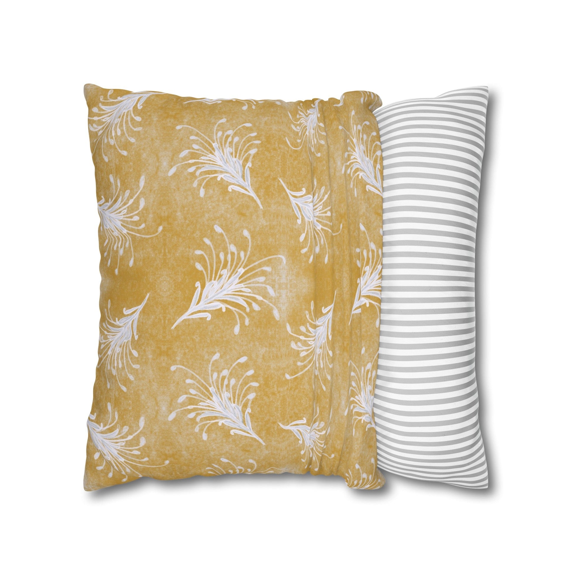 Banksia Blue Collection - hand drawn artwork - yellow grevillea cushion - Solei Designs