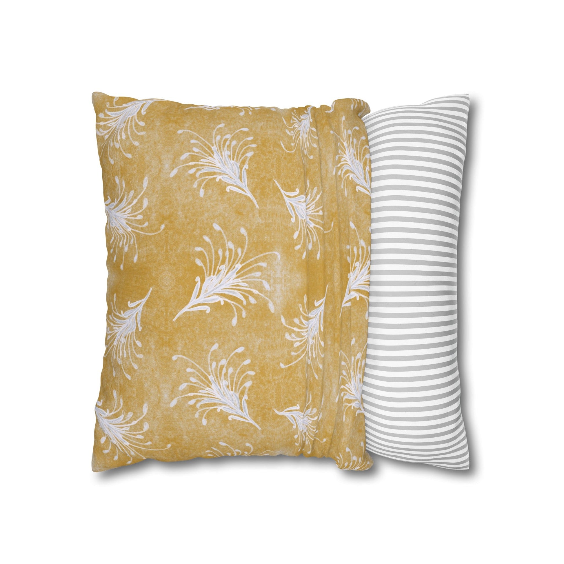 Banksia Blue Collection - hand drawn artwork - yellow grevillea cushion - Solei Designs