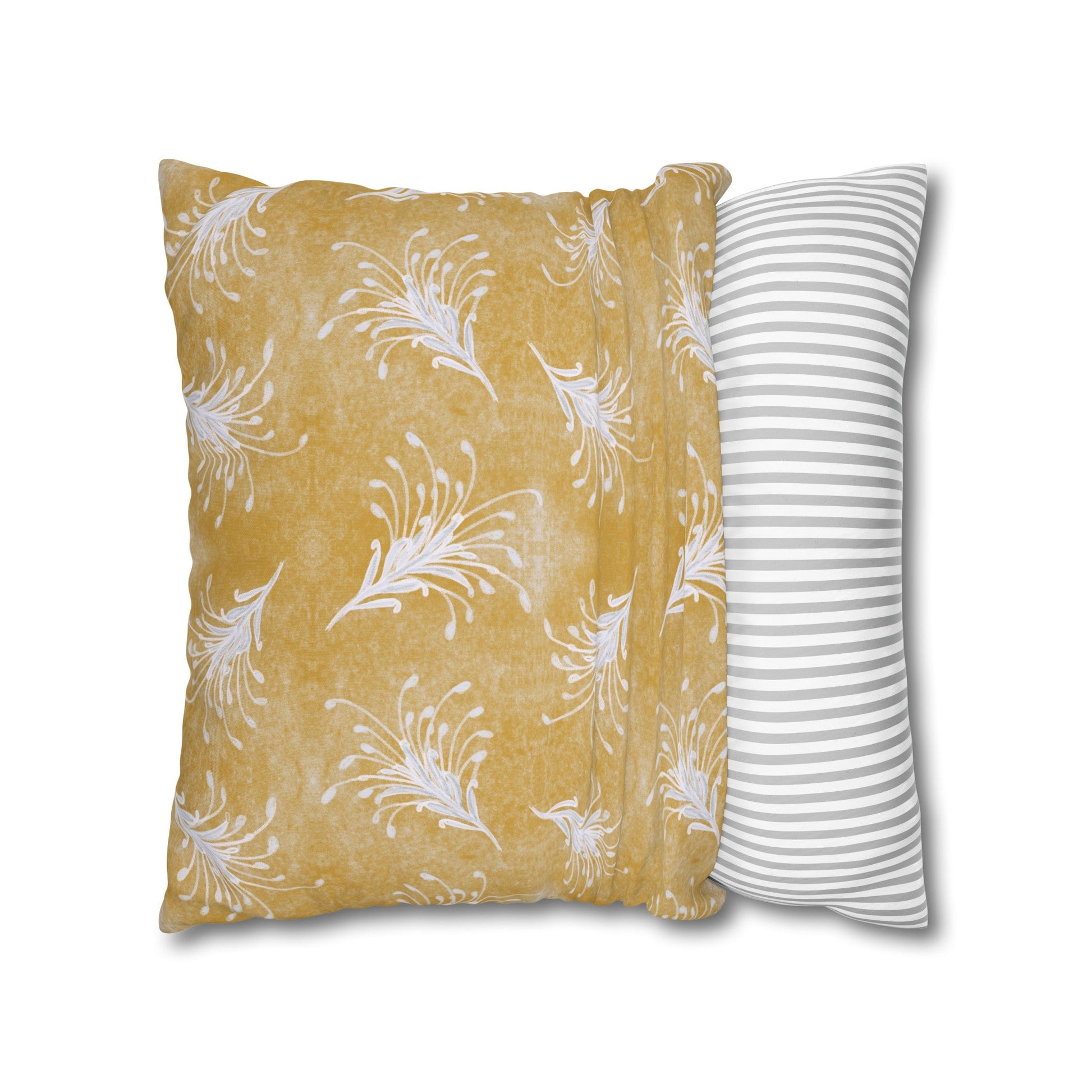 Banksia Blue Collection - hand drawn artwork - yellow grevillea cushion - Solei Designs