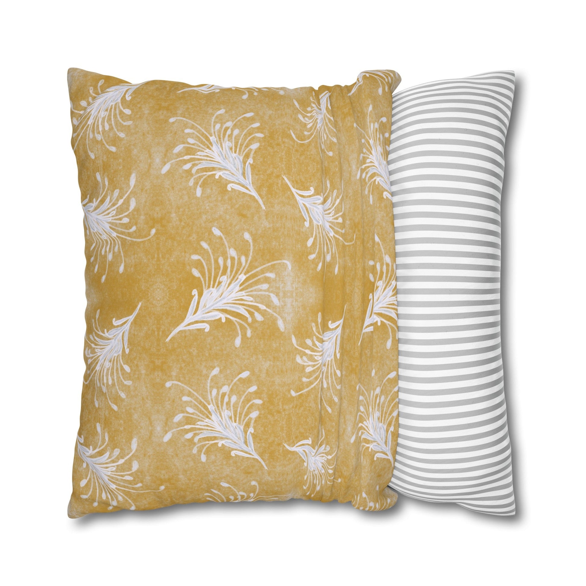 Banksia Blue Collection - hand drawn artwork - yellow grevillea cushion - Solei Designs