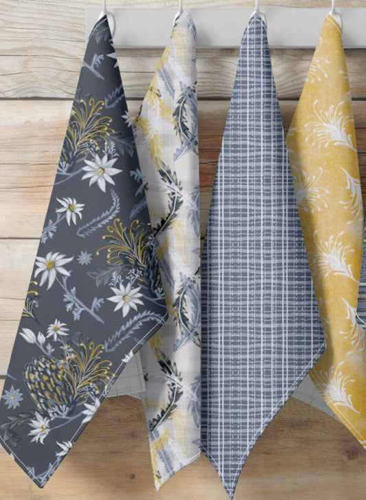 Banksia Blue Collection - SET OF FOUR (4) - 100% Cotton Kitchen Tea Towel Set - Solei Designs