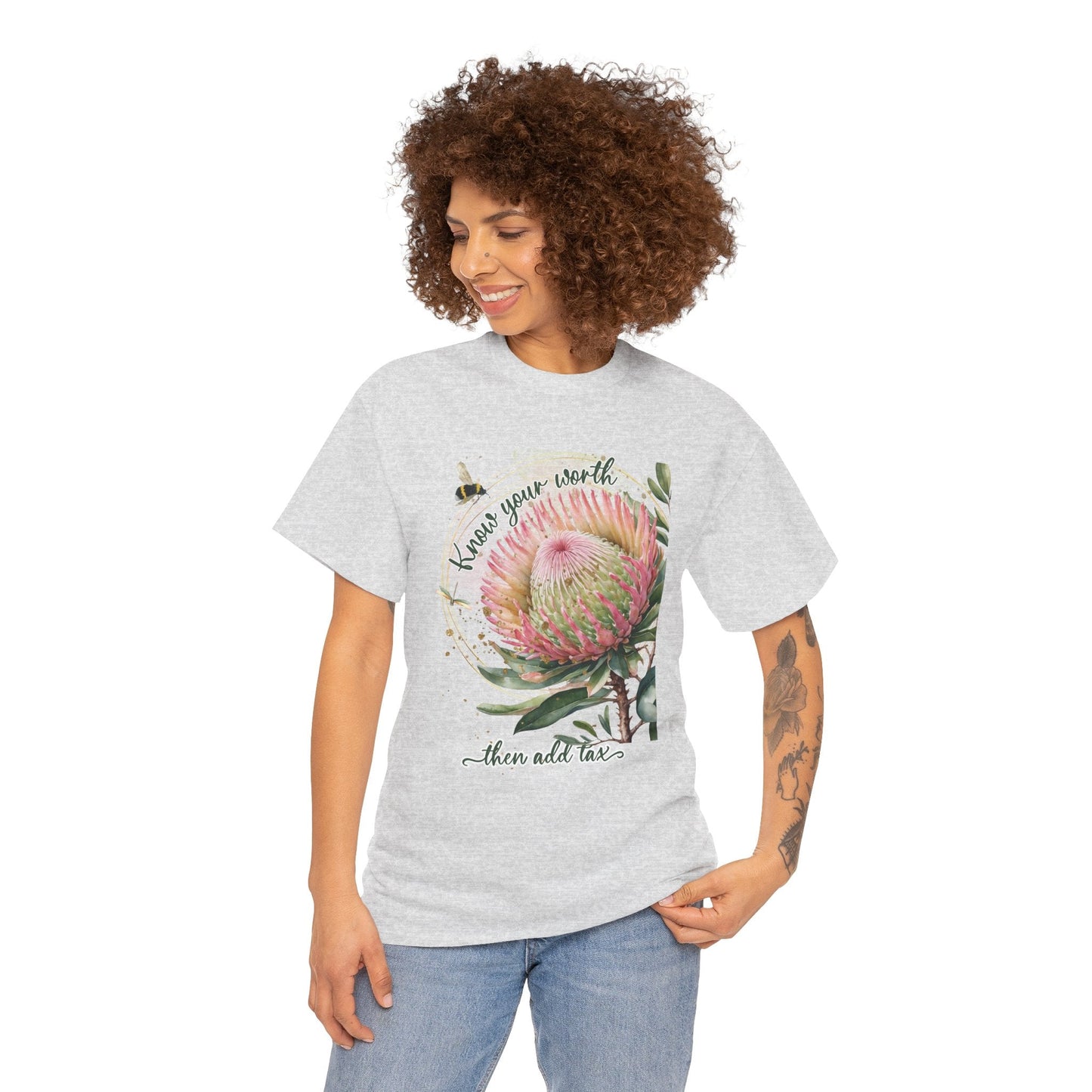 Banksia Flower "Know your worth" graphic t shirt design - custom text available - Solei Designs