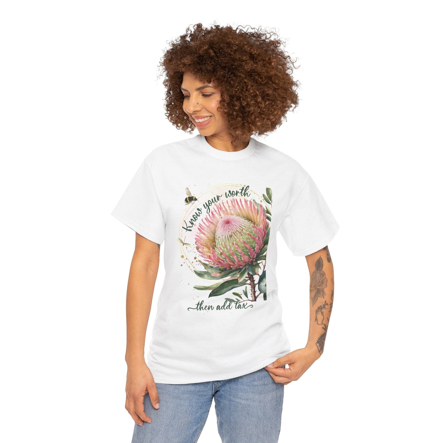 Banksia Flower "Know your worth" graphic t shirt design - custom text available - Solei Designs