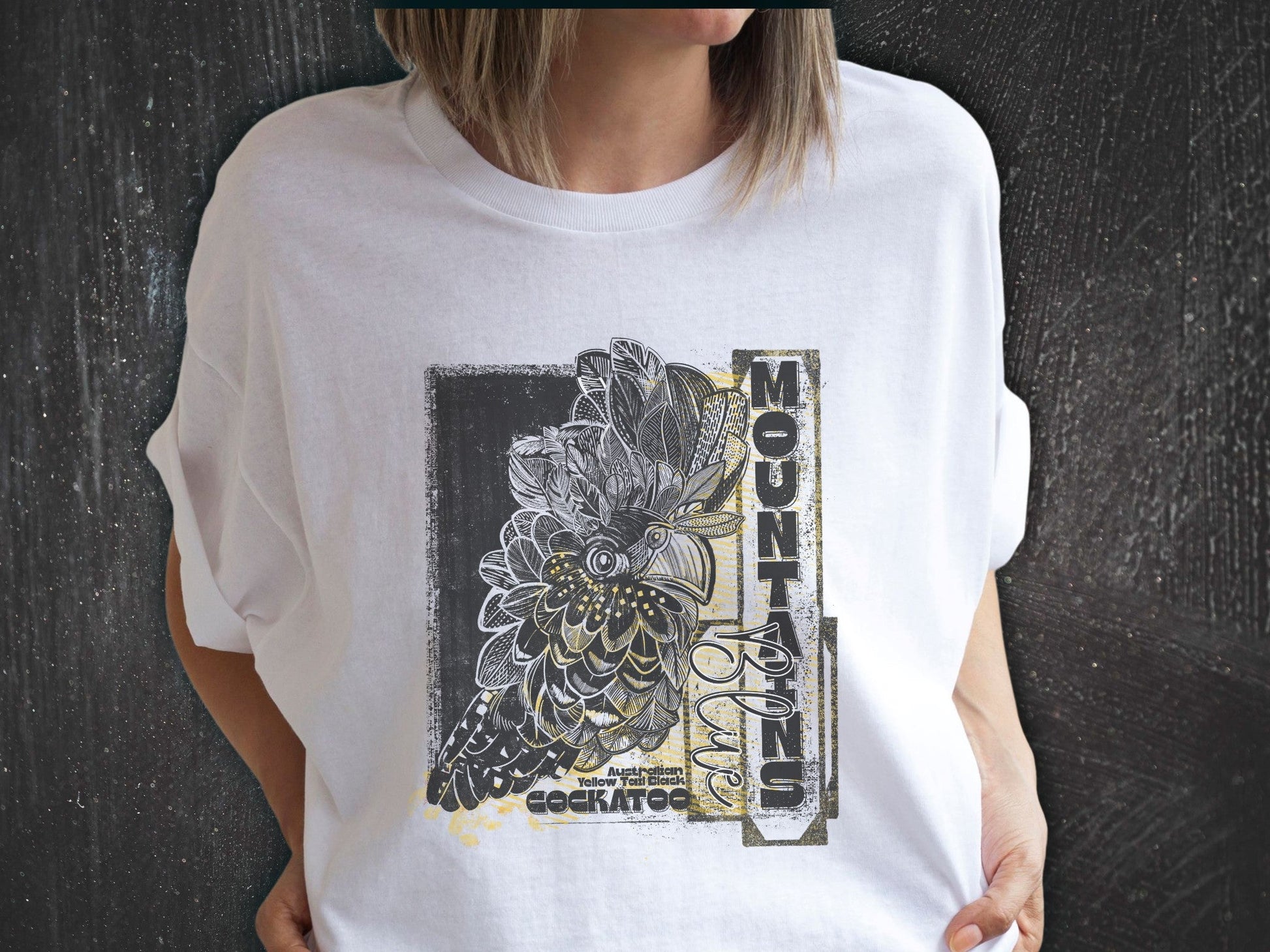 Blue Mountains Yellow Tail Black Cockatoo - C1717 Custom Graphic Soft style T Shirt - Solei Designs