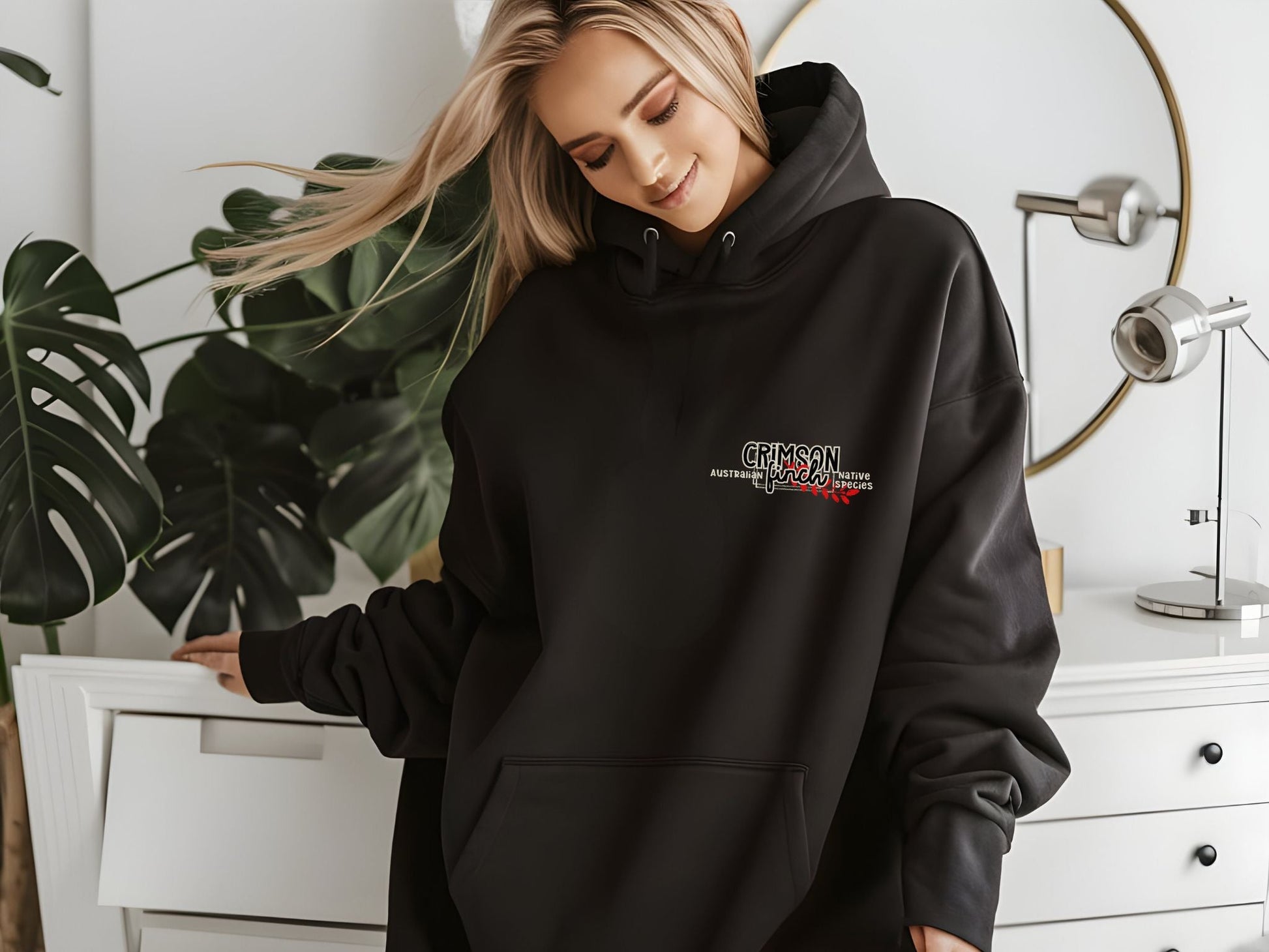 Crimson Finch Native Australian custom design - Women's luxurious soft hoodie - Solei Designs