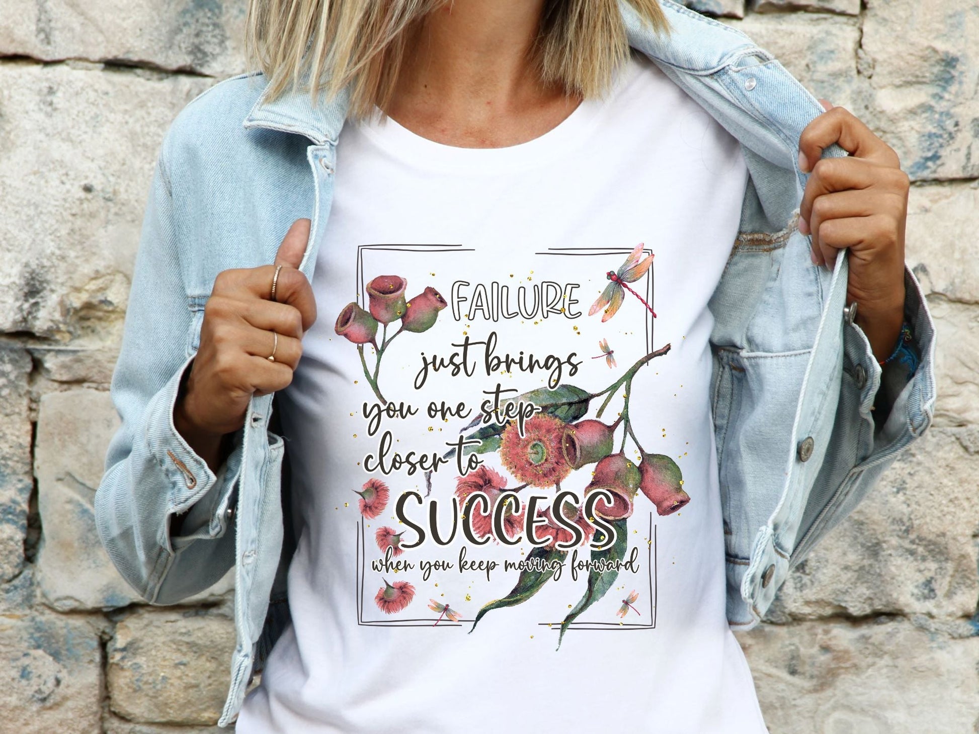 Failure leads to Success gum tree floral graphic t shirt design - custom text available - Solei Designs