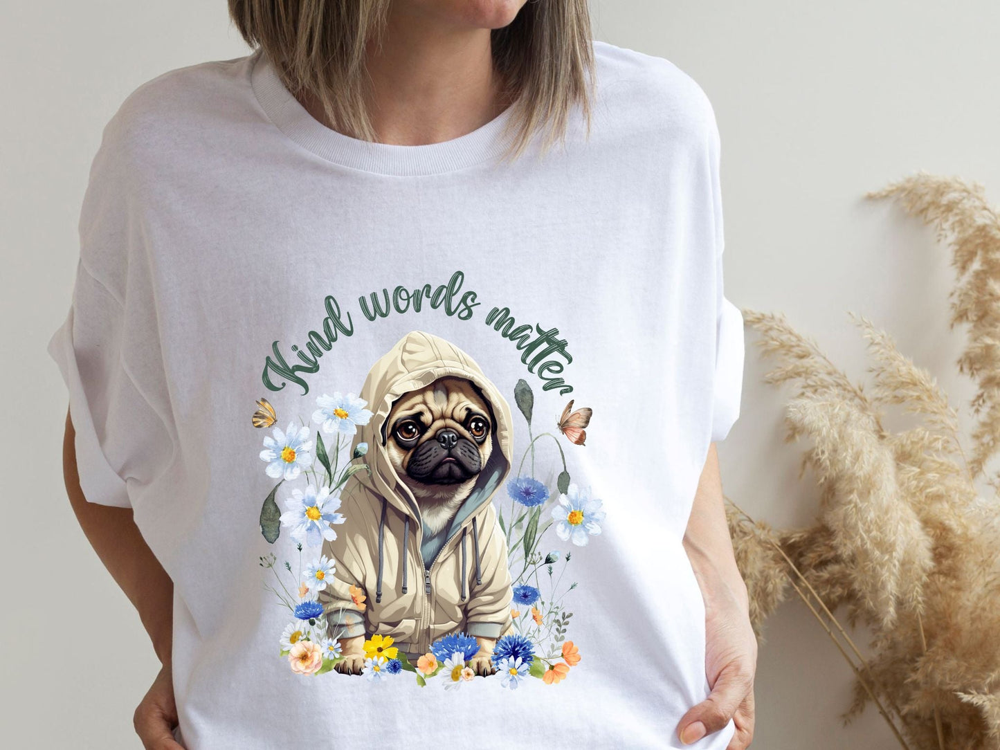 Kind Word Matter cute pug dog t shirt - Solei Designs