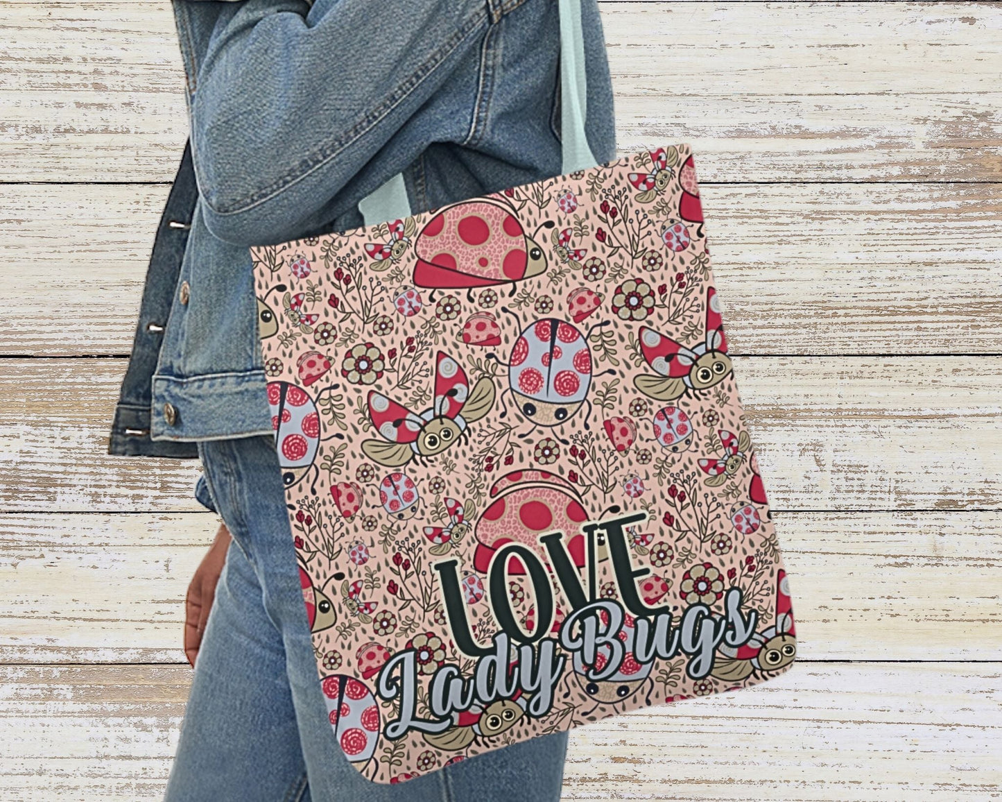 Lady Bug Love custom design Tote Bag - Hand drawn artwork & custom text available - Solei Designs