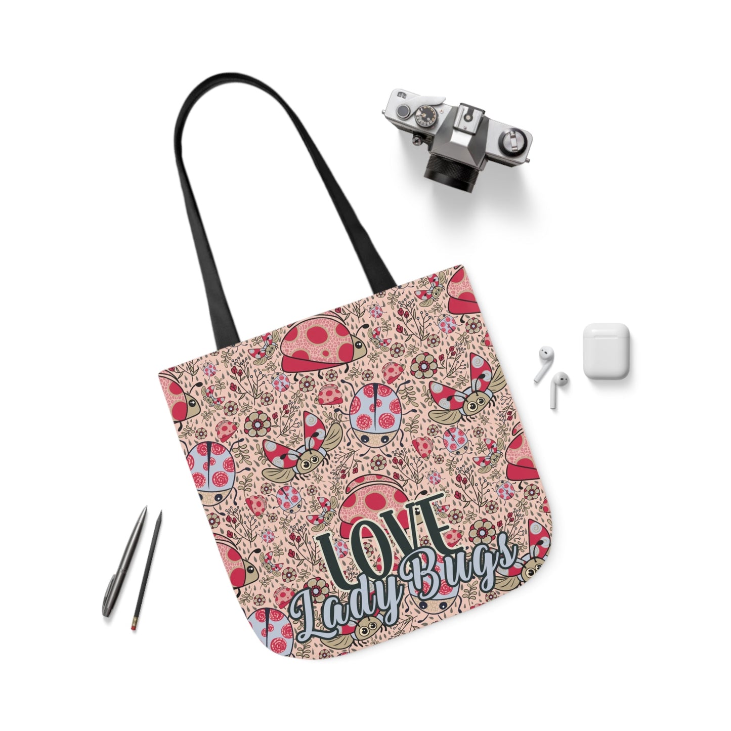 Lady Bug Love custom design Tote Bag - Hand drawn artwork & custom text available - Solei Designs