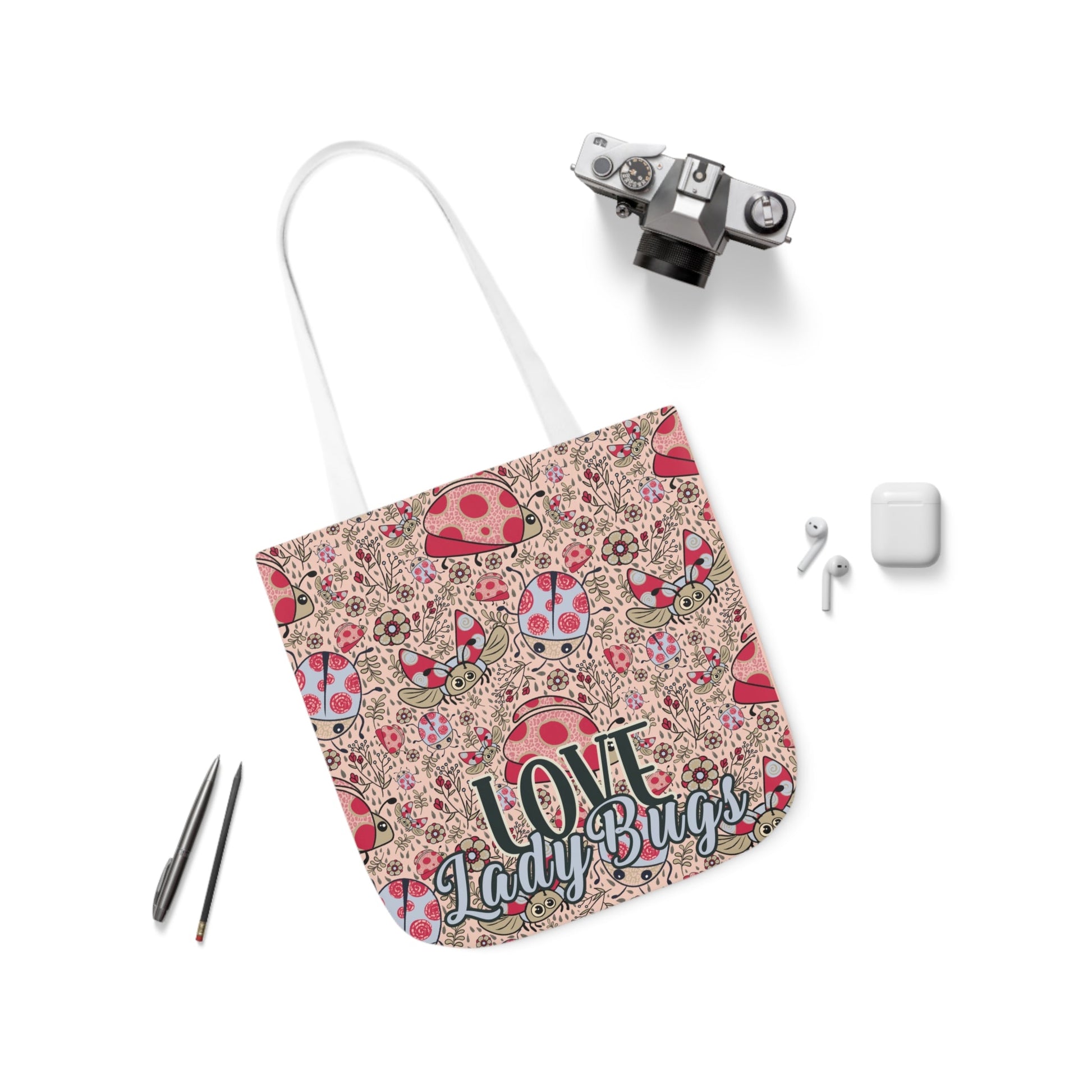 Lady Bug Love custom design Tote Bag - Hand drawn artwork & custom text available - Solei Designs